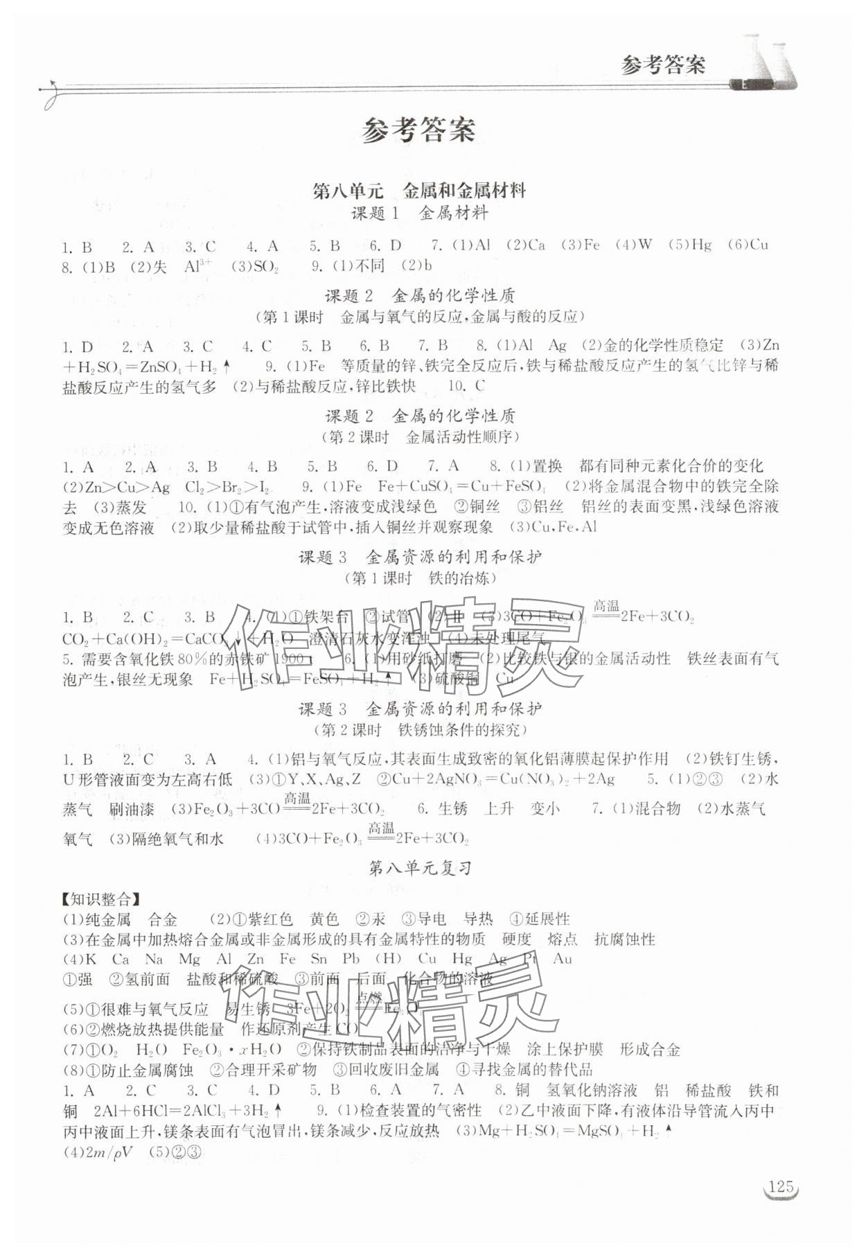 2024年长江作业本同步练习册九年级化学下册人教版 第1页