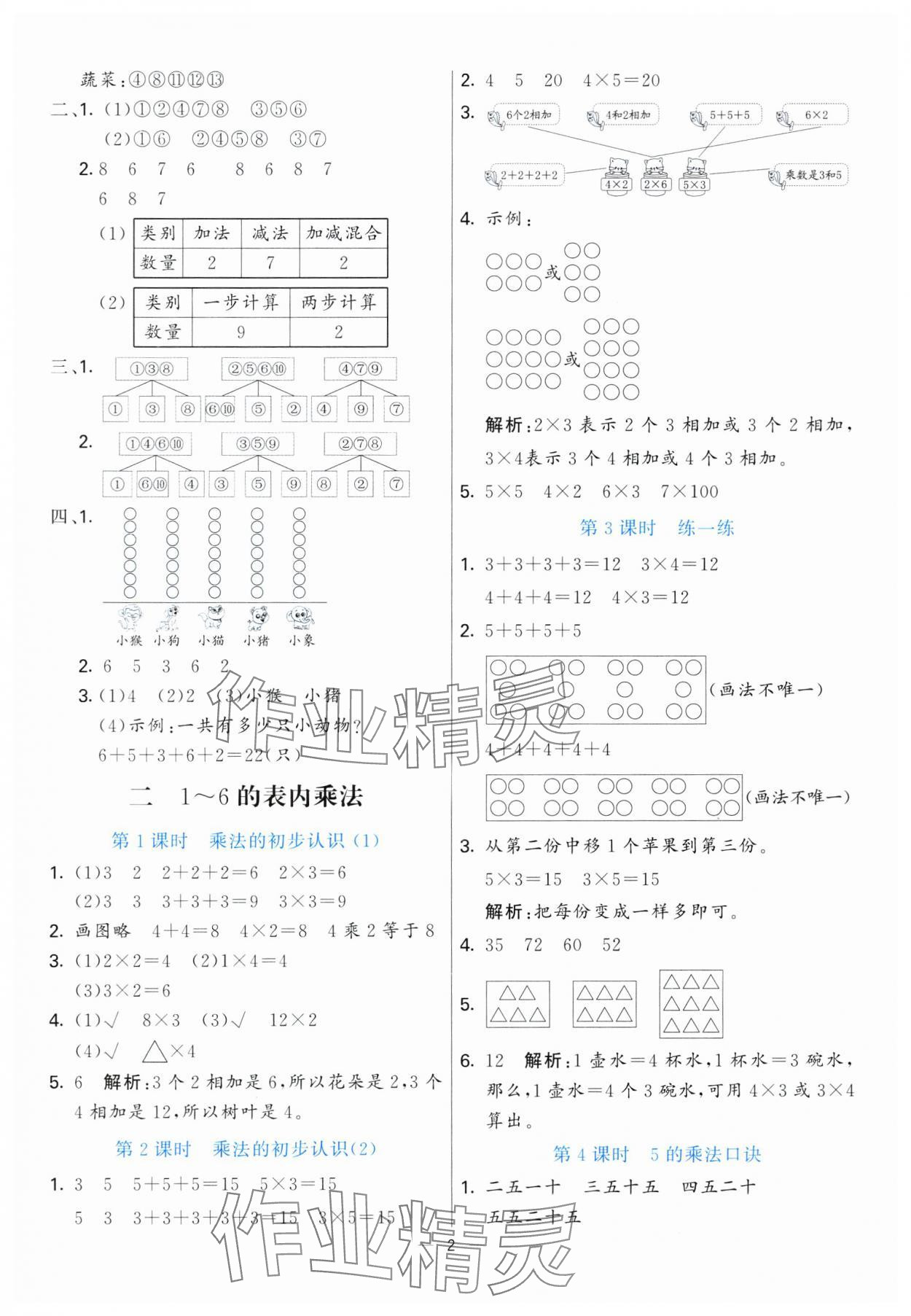 2025年亮点激活提优天天练二年级数学上册人教版 参考答案第2页