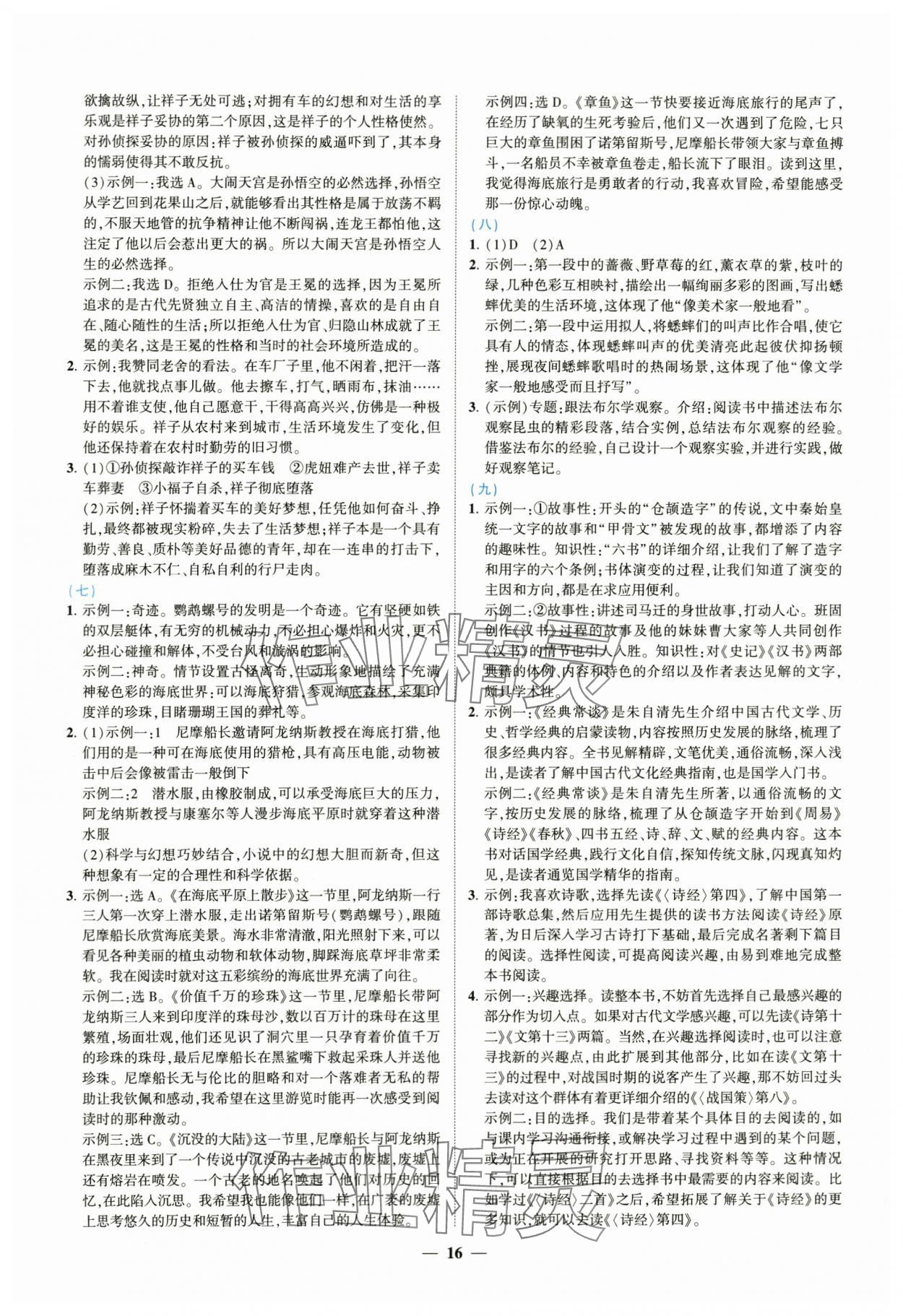 2024年新啟航中考總復(fù)習(xí)語(yǔ)文福建專(zhuān)版 參考答案第16頁(yè)