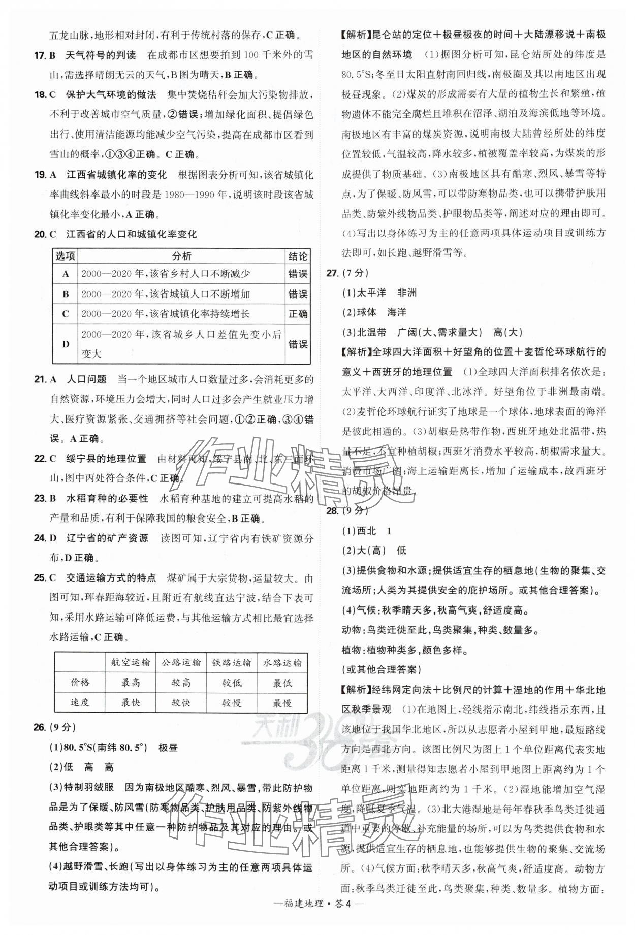 2025年天利38套中考試題精選地理福建專版 參考答案第4頁