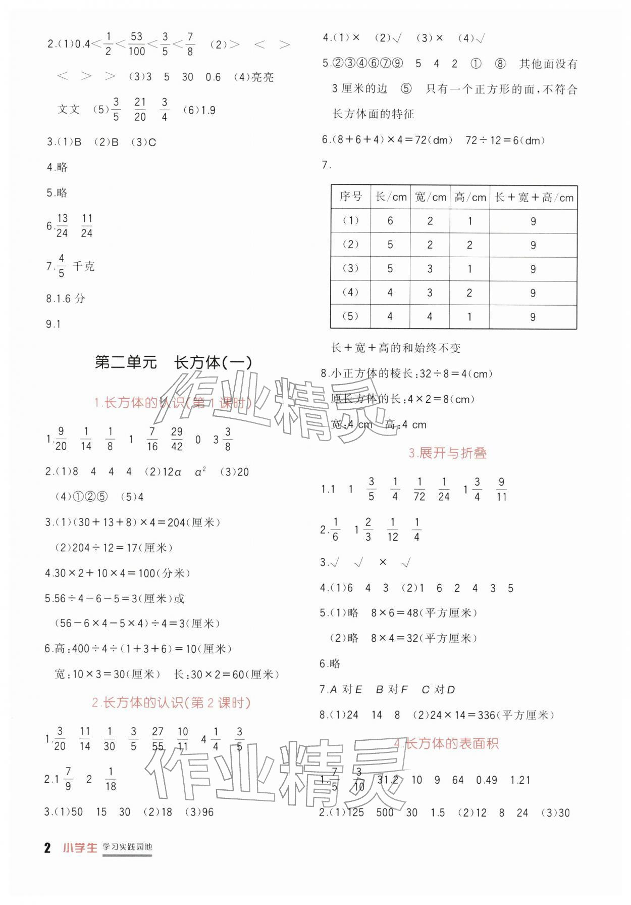 2026年小学生学习实践园地五年级数学下册北师大版&nbsp;第2页