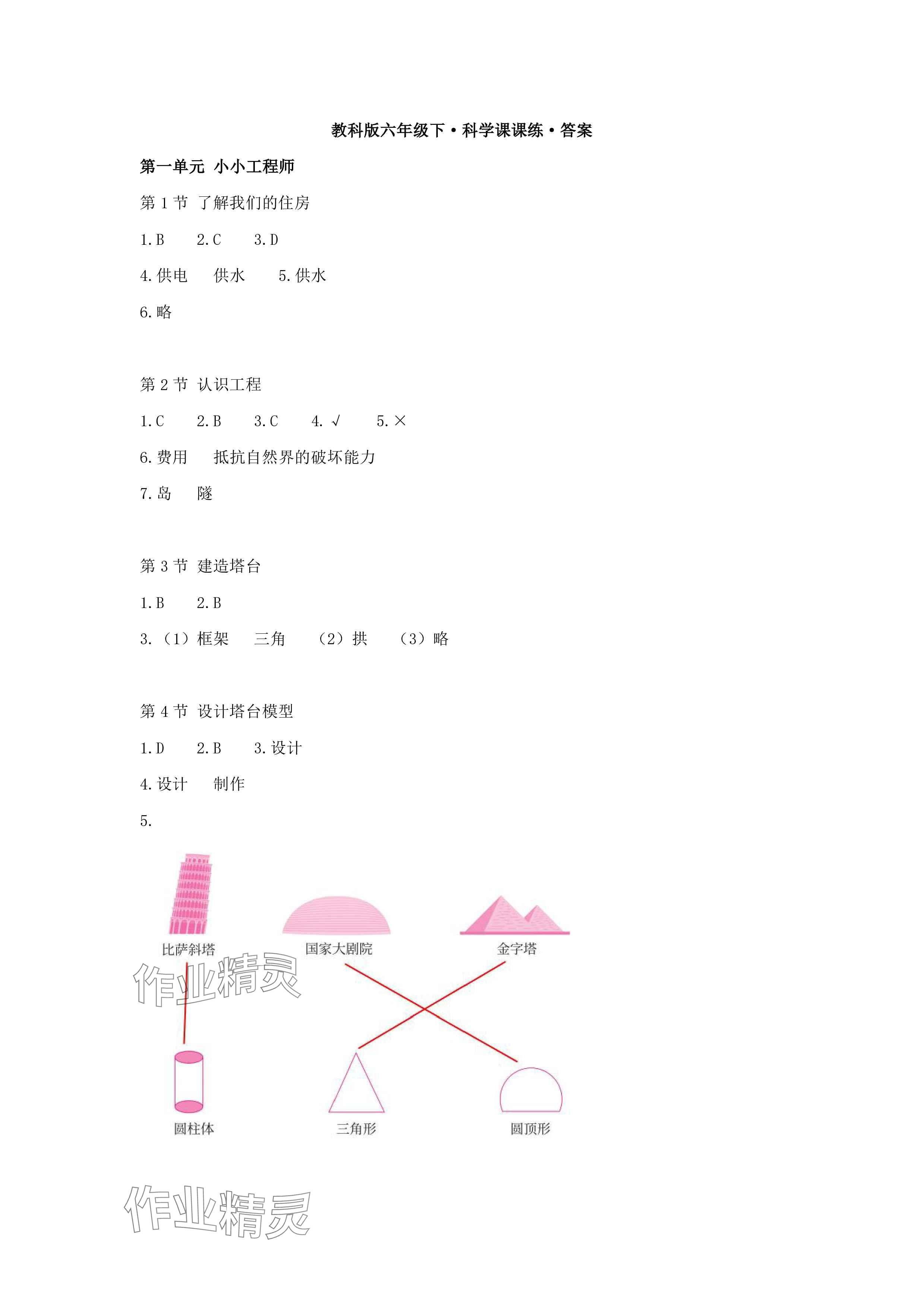 2025年科學課課練六年級下冊教科版 參考答案第1頁