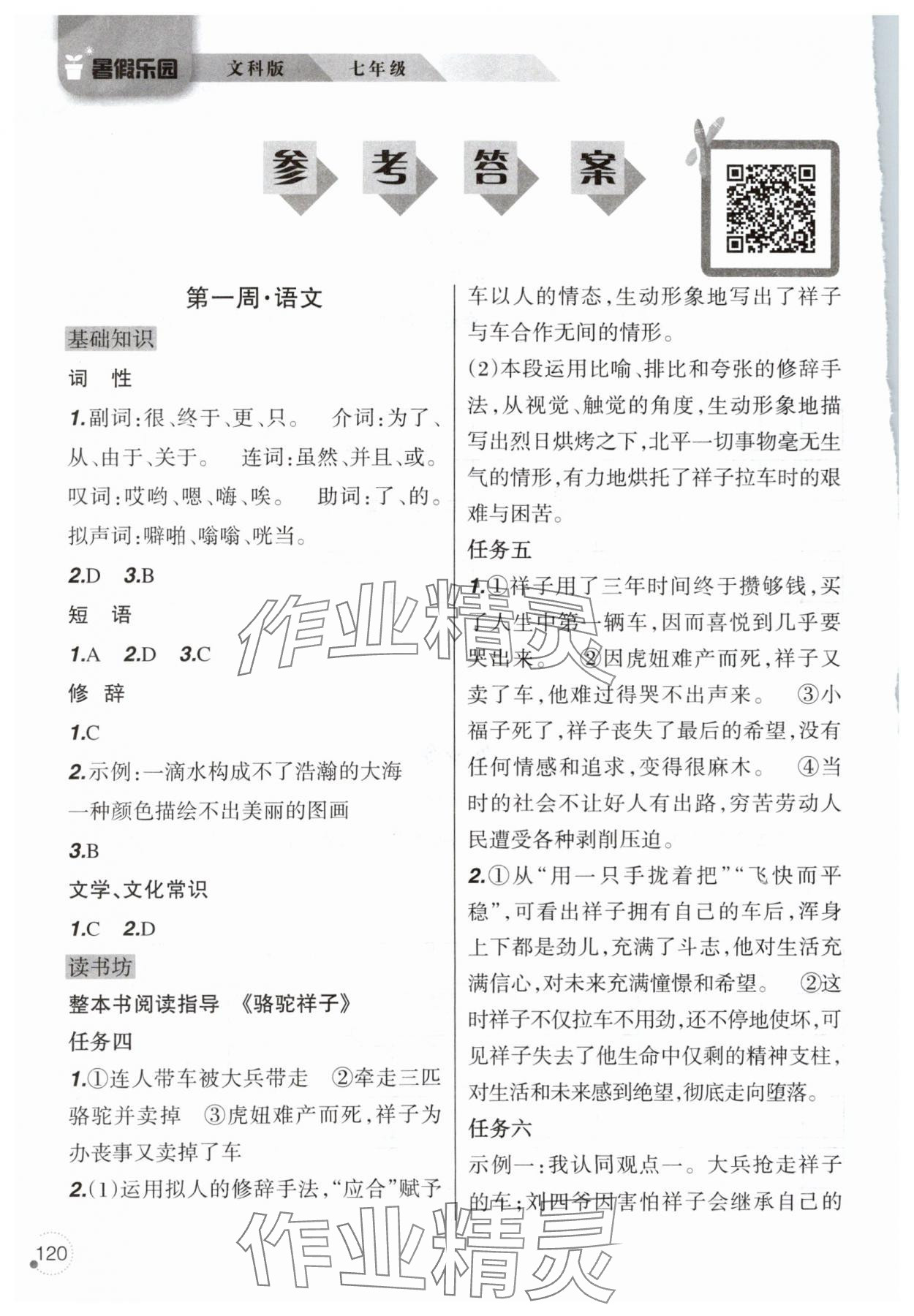 2025年暑假乐园辽宁师范大学出版社七年级文综 参考答案第1页