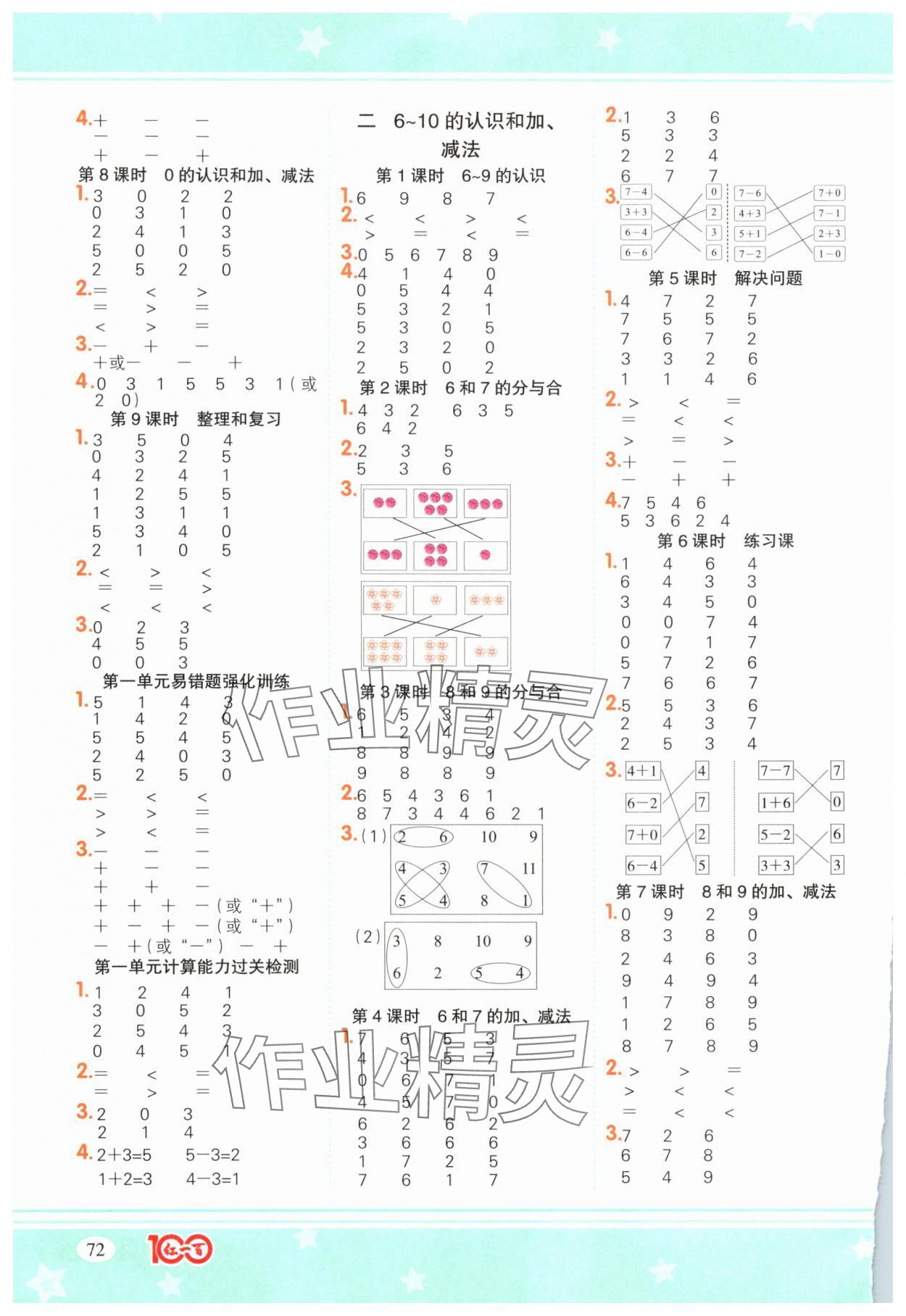 2025年计算一本通一年级数学上册人教版广东专版 参考答案第2页