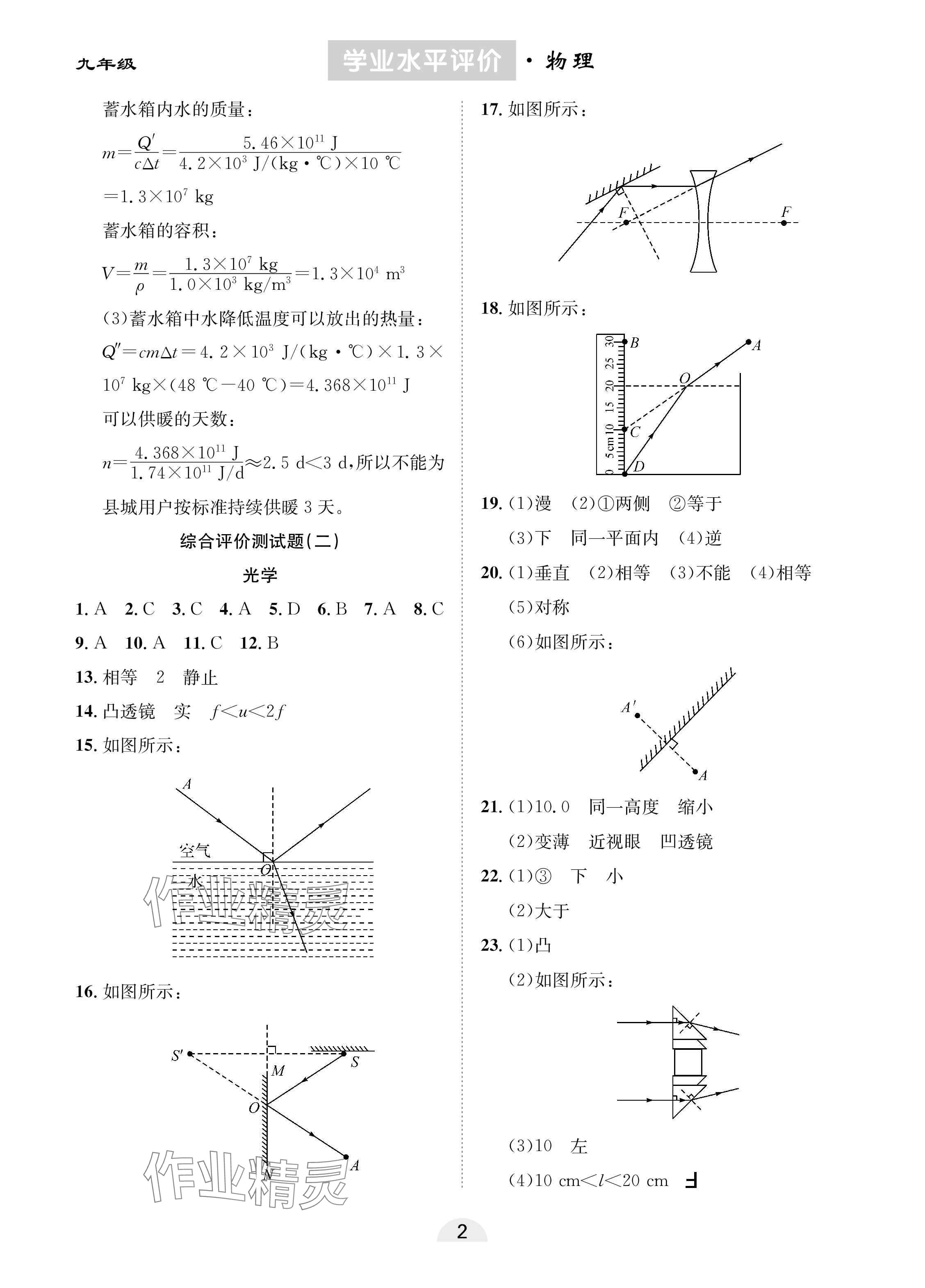2025年学业水平评价同步检测卷九年级物理下册人教版 参考答案第2页
