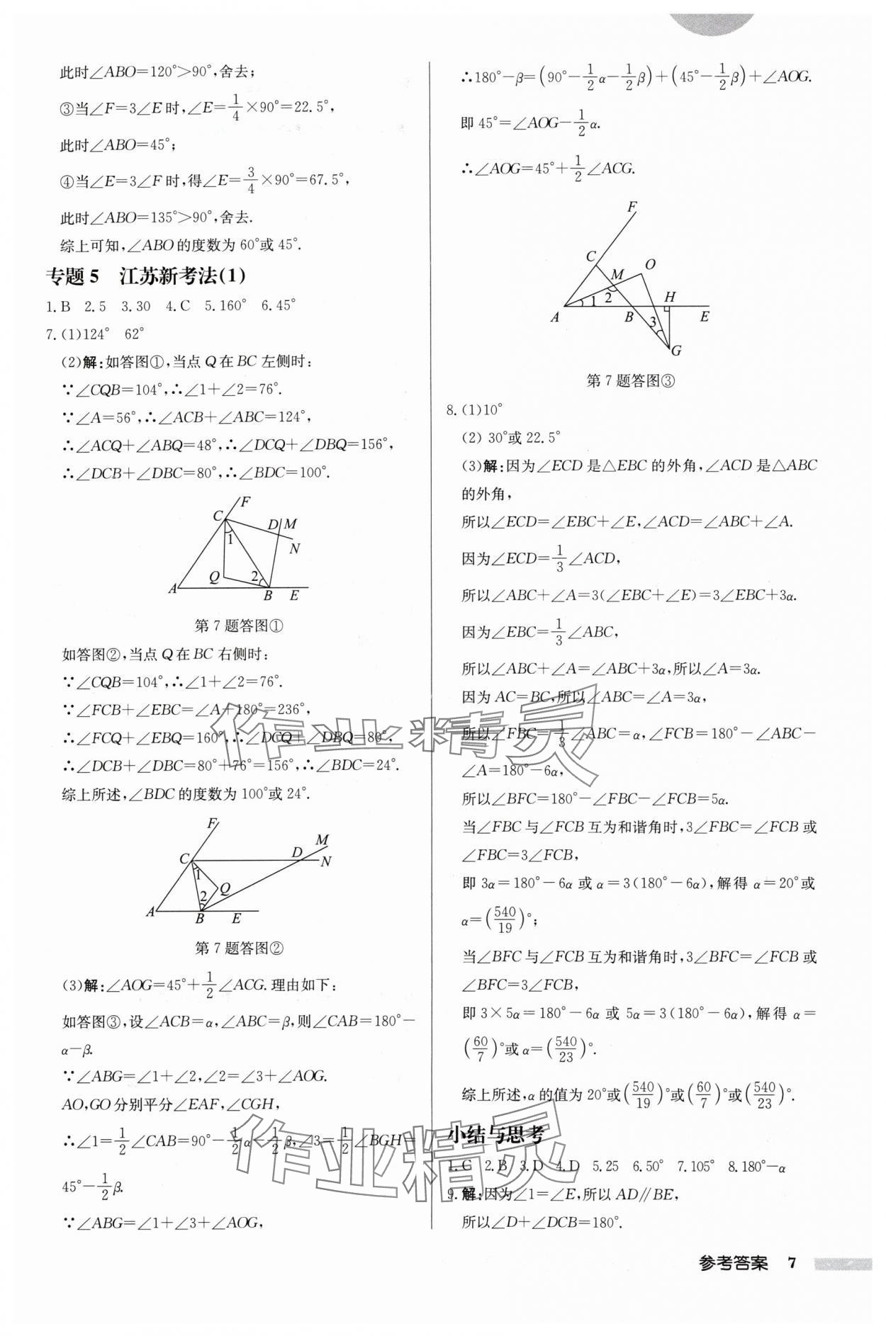 2024年啟東中學(xué)作業(yè)本七年級(jí)數(shù)學(xué)下冊(cè)蘇科版徐州專版 參考答案第7頁(yè)