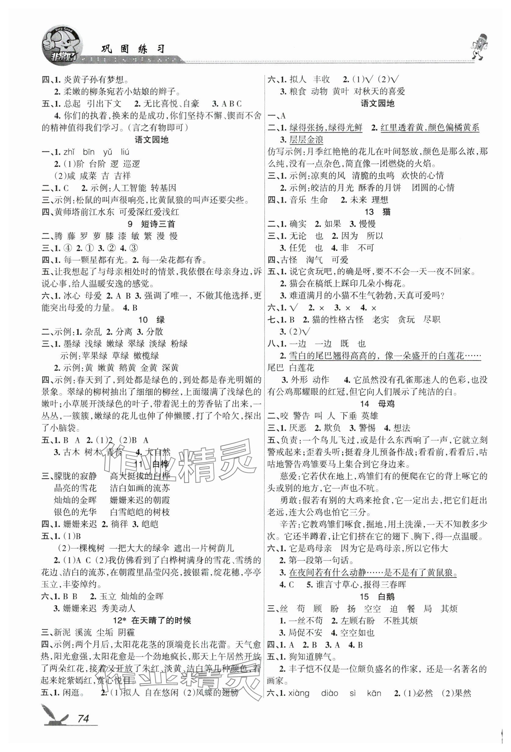 2024年全新鞏固練習(xí)四年級(jí)語(yǔ)文下冊(cè)人教版 參考答案第2頁(yè)