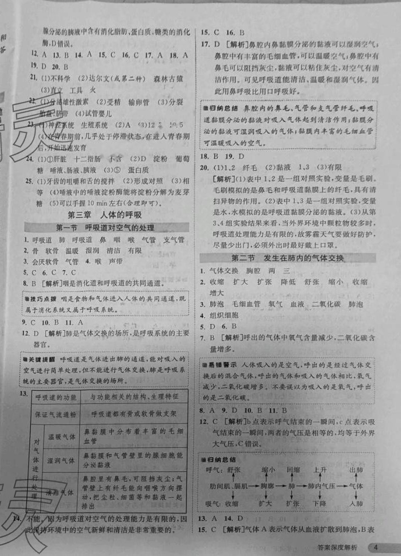 2024年1課3練江蘇人民出版社七年級(jí)生物下冊(cè)人教版 第4頁