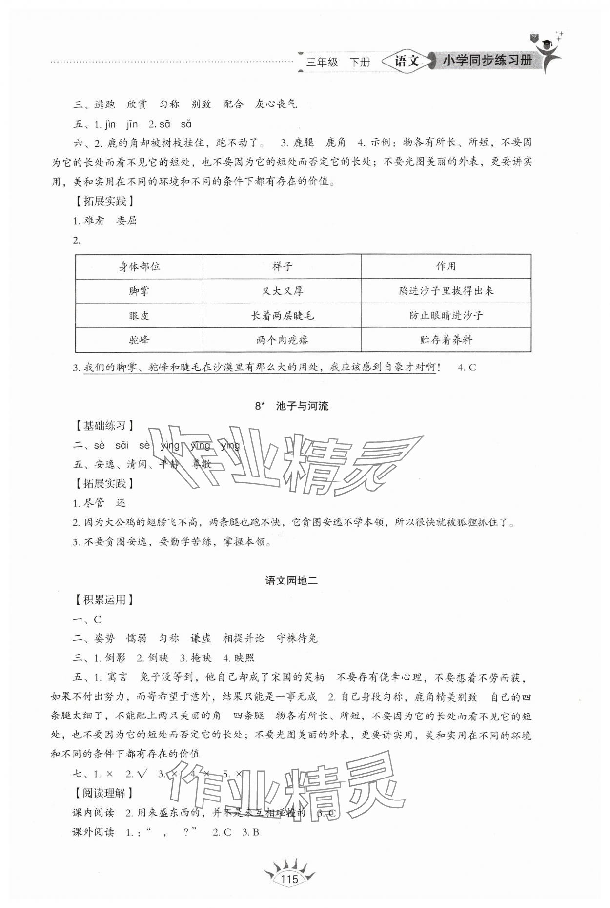 2024年同步練習(xí)冊三年級語文下冊人教版54制山東教育出版社 參考答案第3頁