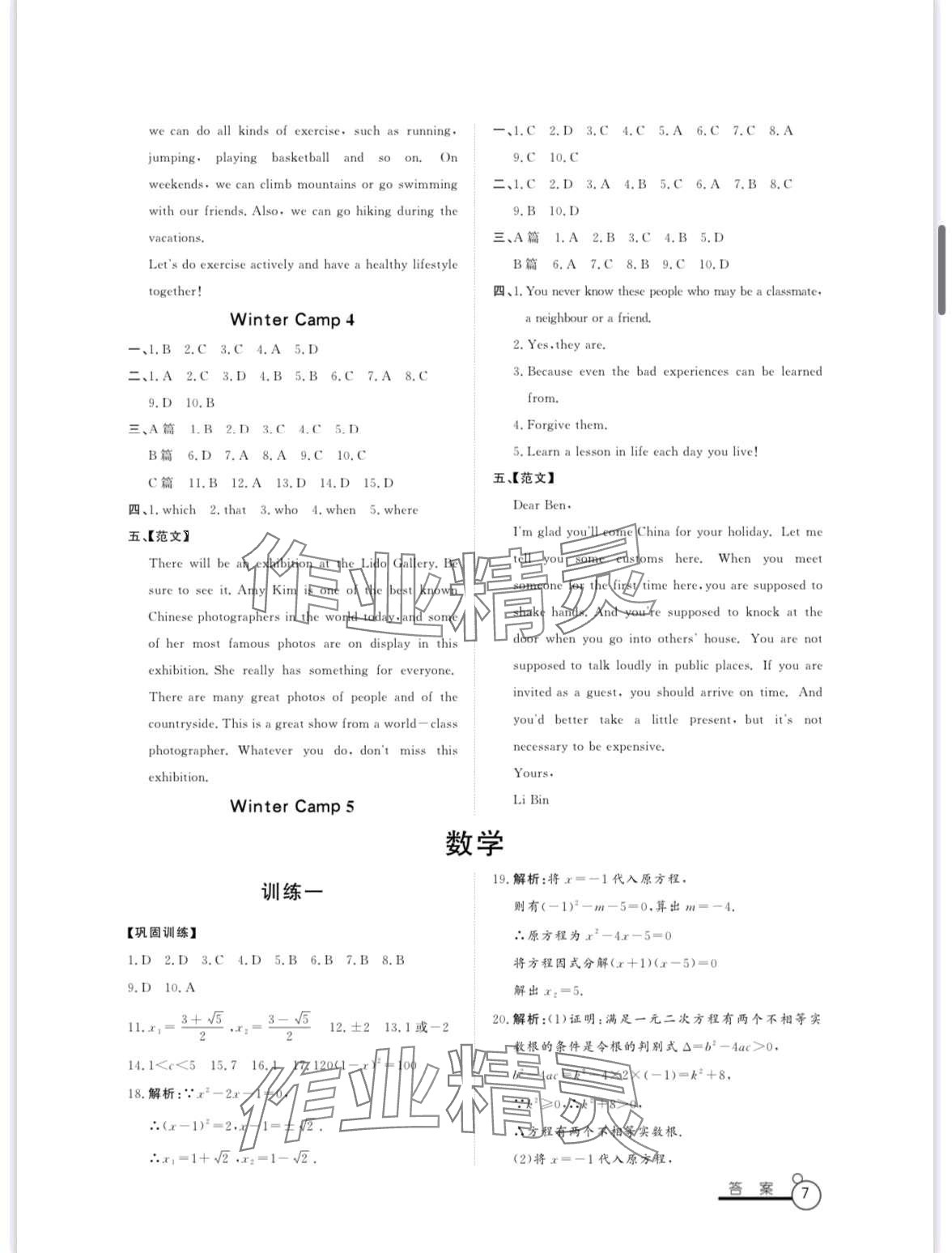 2024年寒假作業(yè)山東文藝出版社九年級 第7頁
