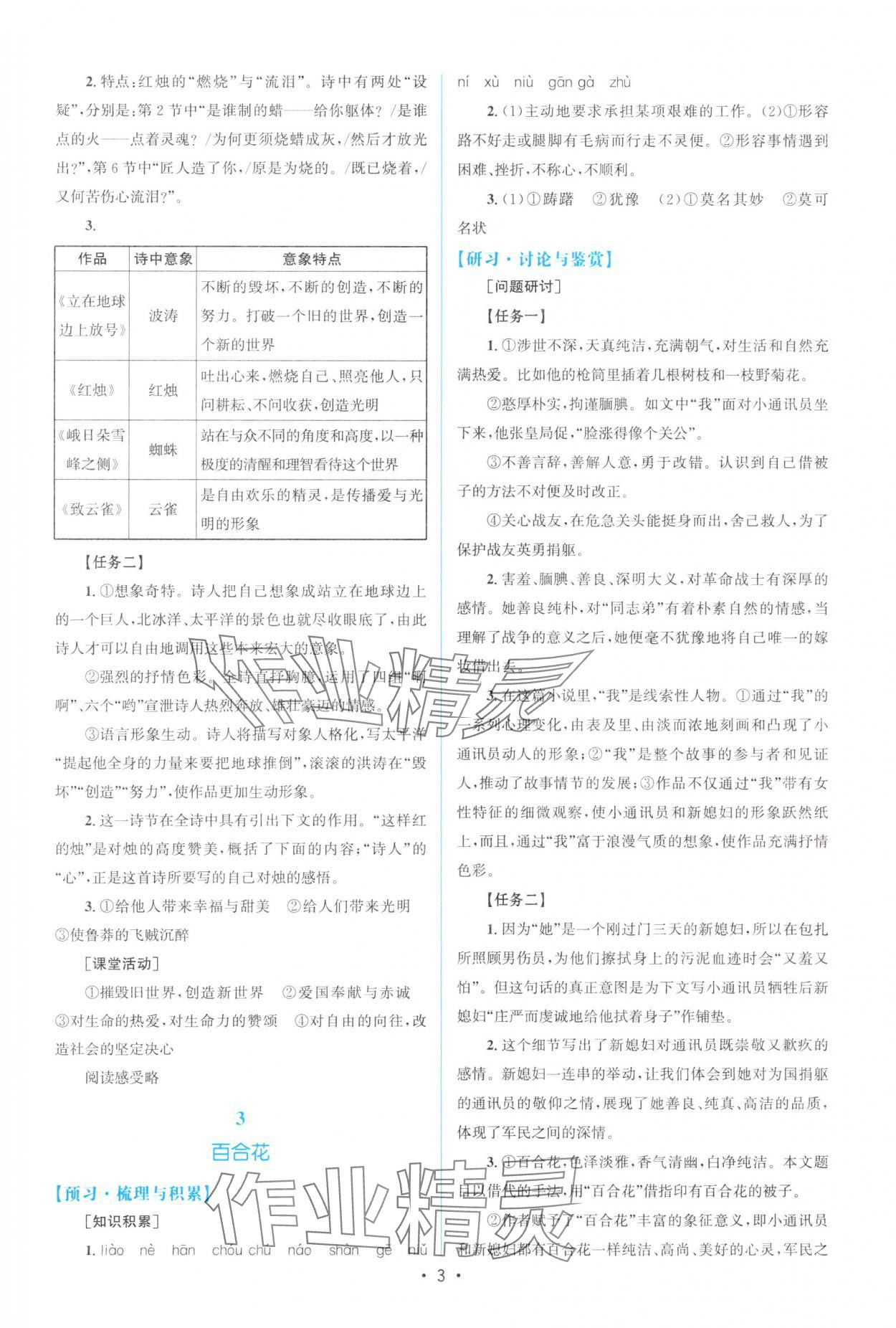 2025年高中同步测控优化设计高中语文必修上册人教版福建专版 参考答案第2页