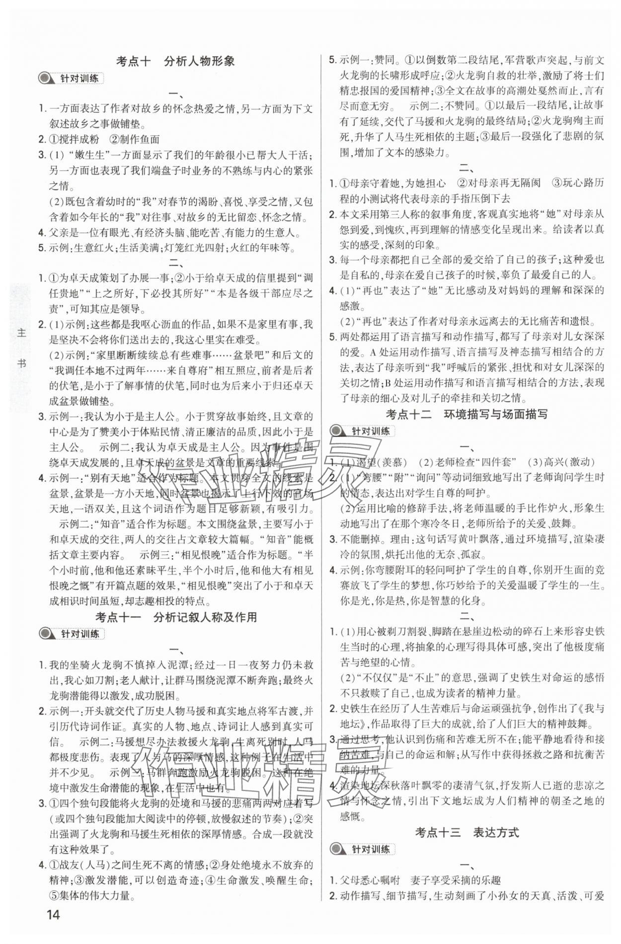 2024年直擊中考初中全能優(yōu)化復(fù)習(xí)語文中考包頭專版 參考答案第13頁