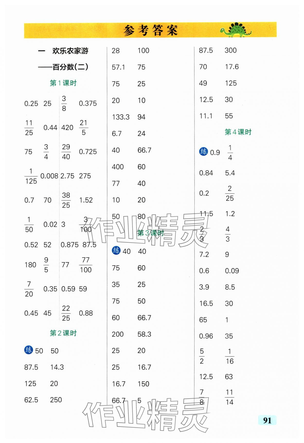 2025年小學(xué)學(xué)霸口算六年級數(shù)學(xué)下冊青島版山東專版 參考答案第1頁