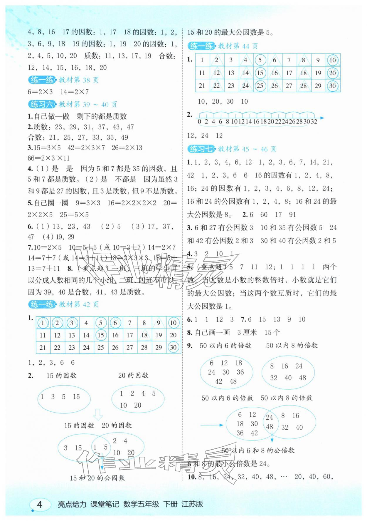 2026年亮点给力课堂笔记五年级数学下册苏教版&nbsp;第4页