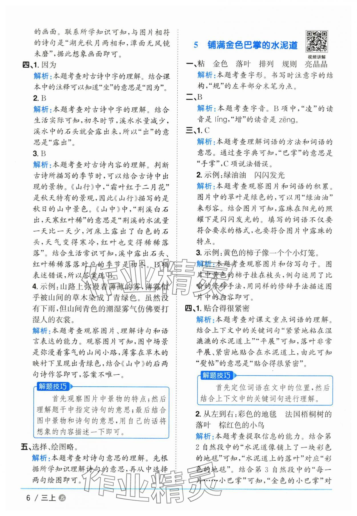 2025年陽光同學(xué)課時(shí)優(yōu)化作業(yè)三年級(jí)語文上冊(cè)人教版 參考答案第6頁