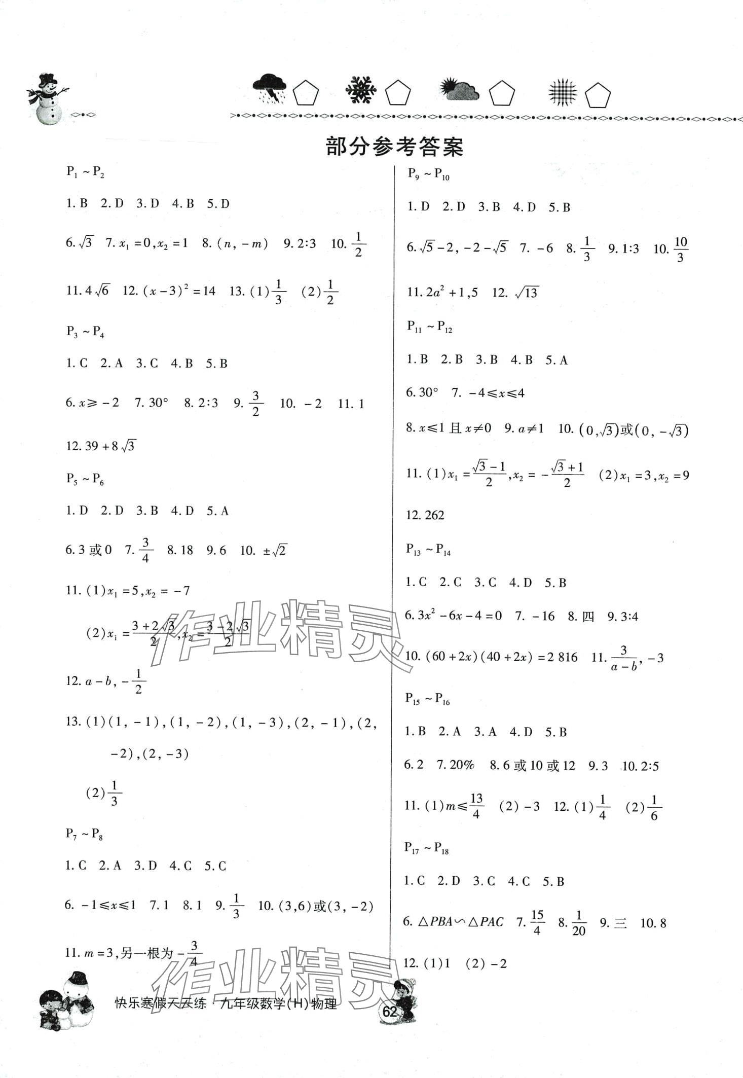 2024年快乐寒假天天练九年级数学物理 第1页