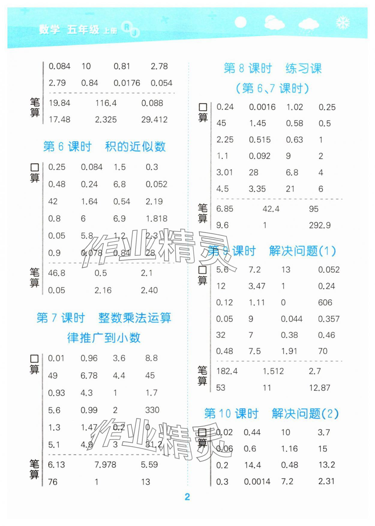 2024年口算大通關(guān)五年級(jí)數(shù)學(xué)上冊(cè)人教版 第2頁(yè)