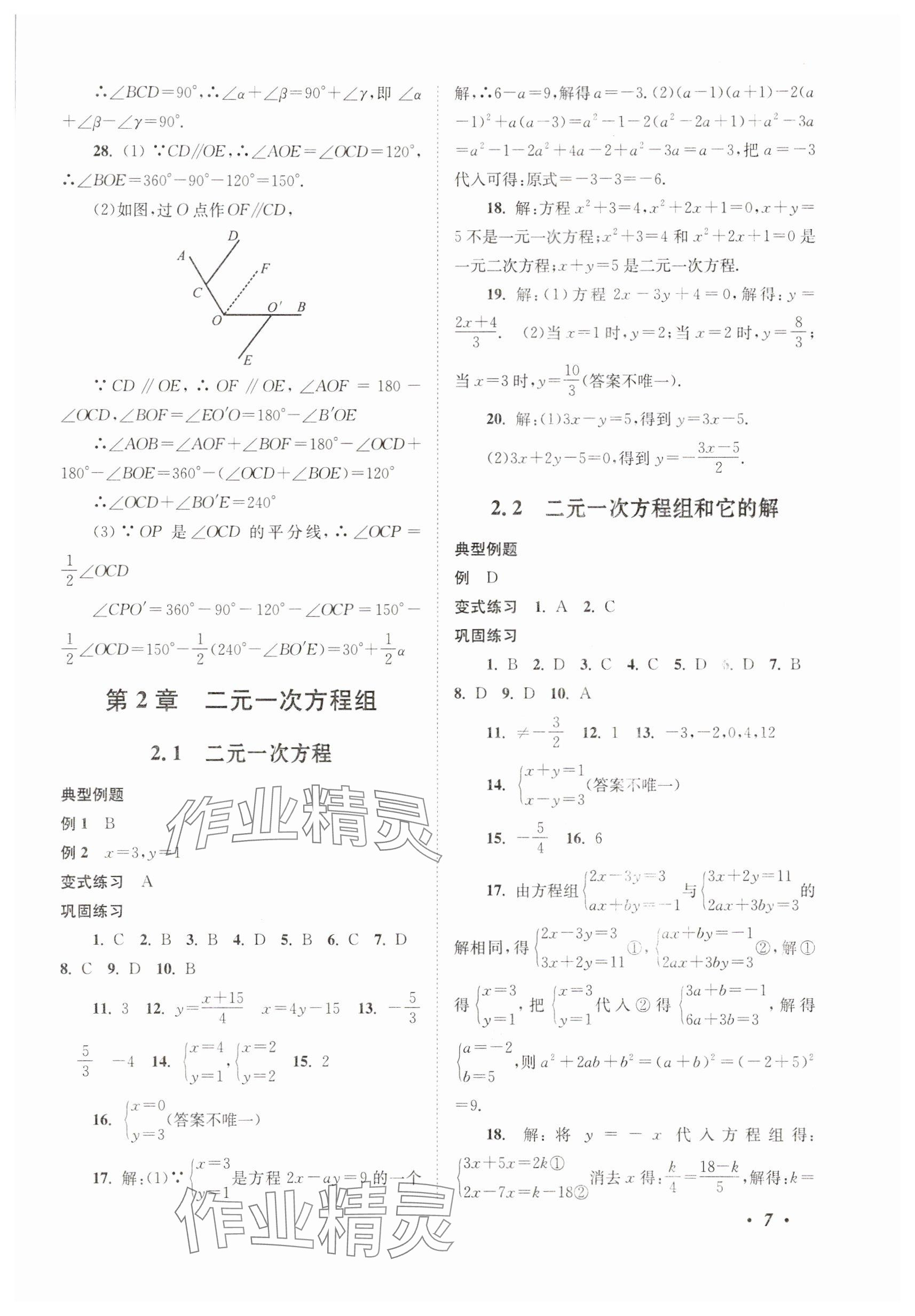 2025年拓展與培優七年級數學下冊浙教版 參考答案第7頁