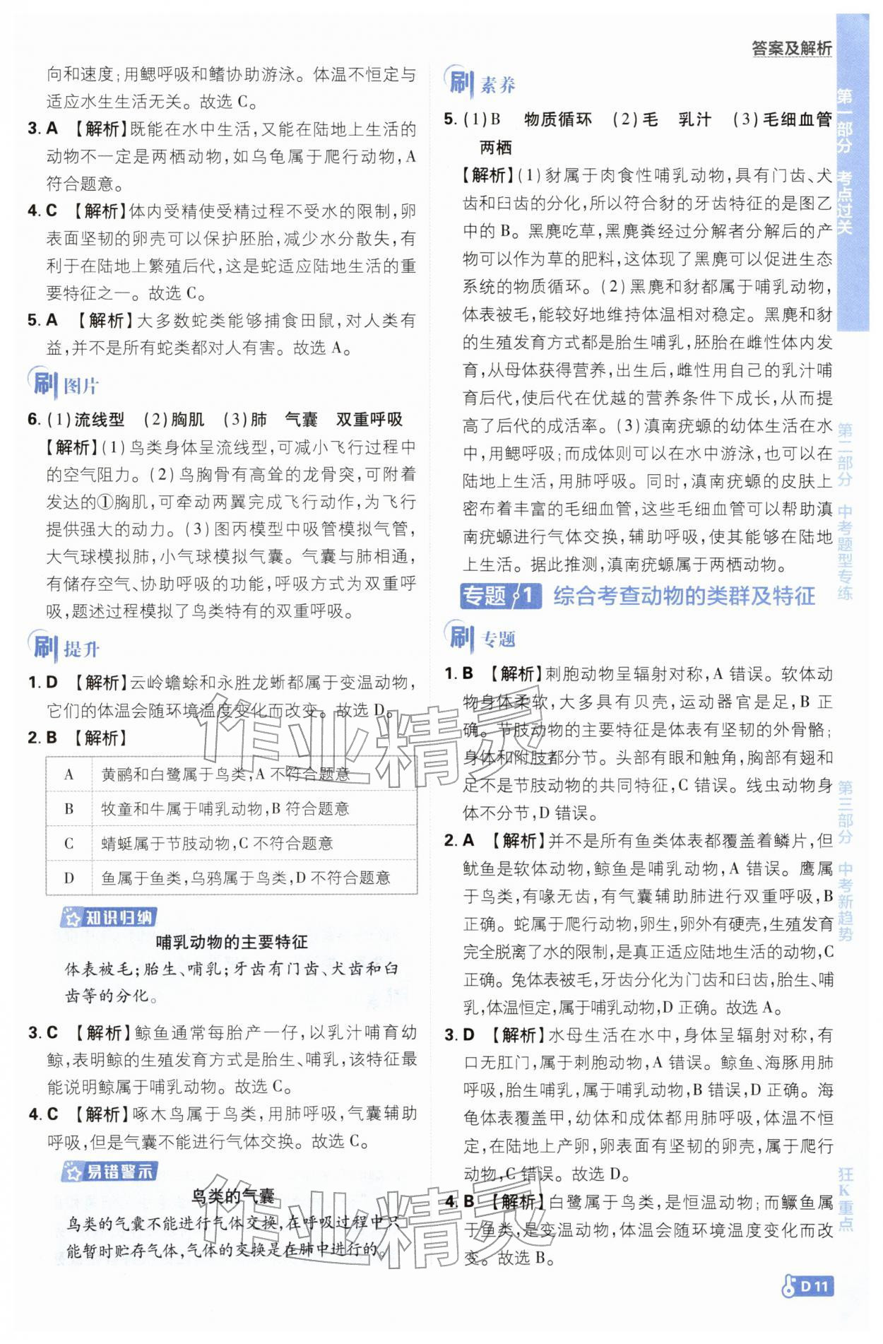 2026年中考必刷题开明出版社生物&nbsp;第11页