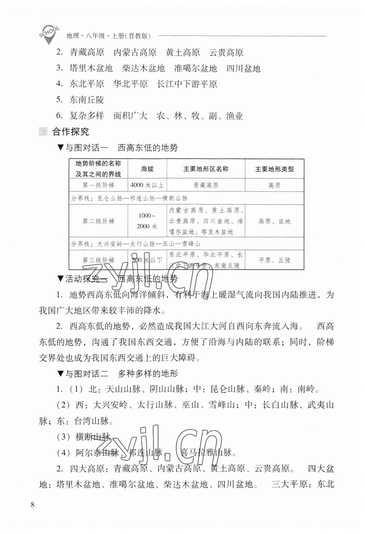 2023年新课程问题解决导学方案八年级地理上册晋教版 参考答案第8页