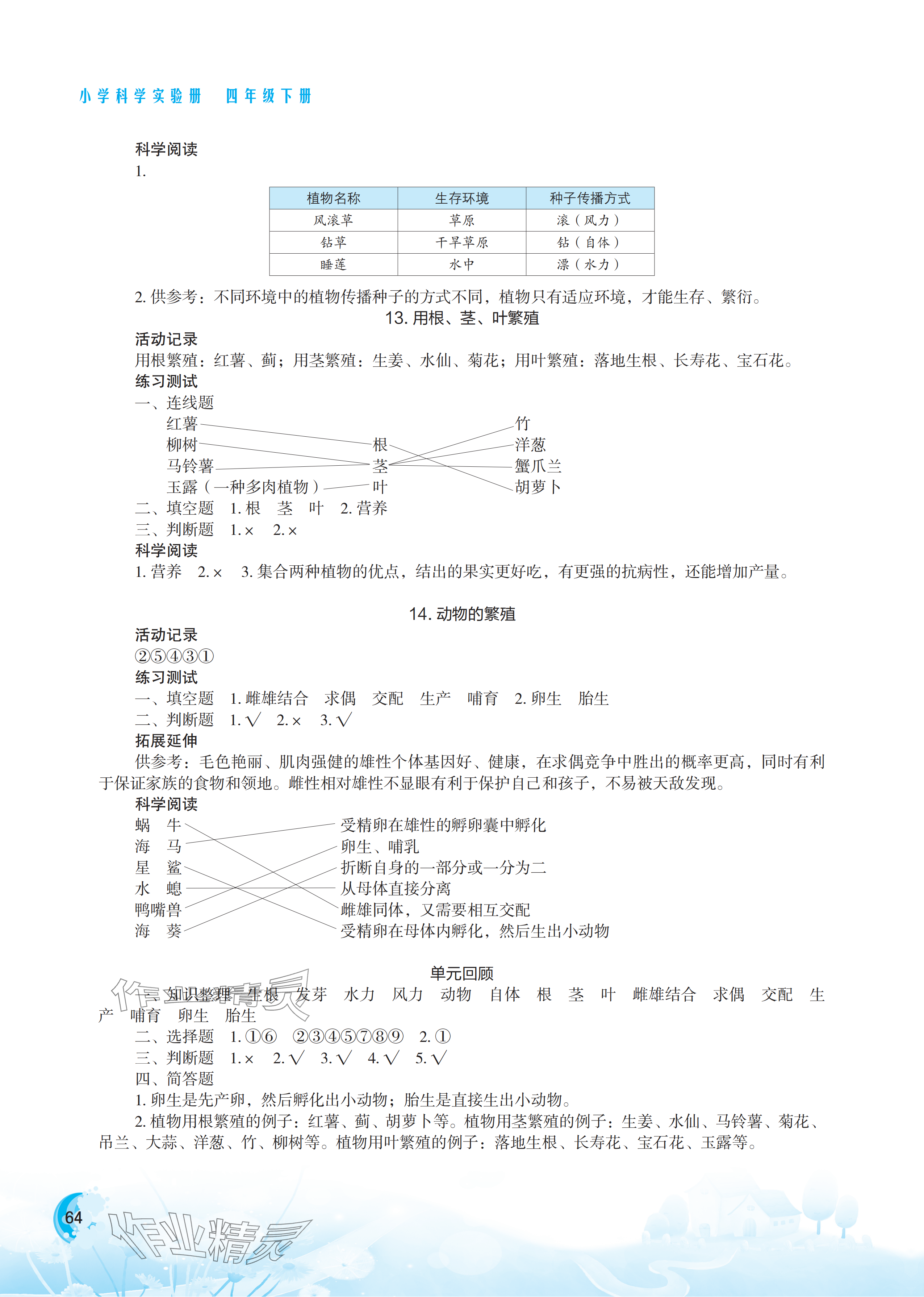 2025年小学科学实验册四年级下册苏教版双色版 参考答案第4页