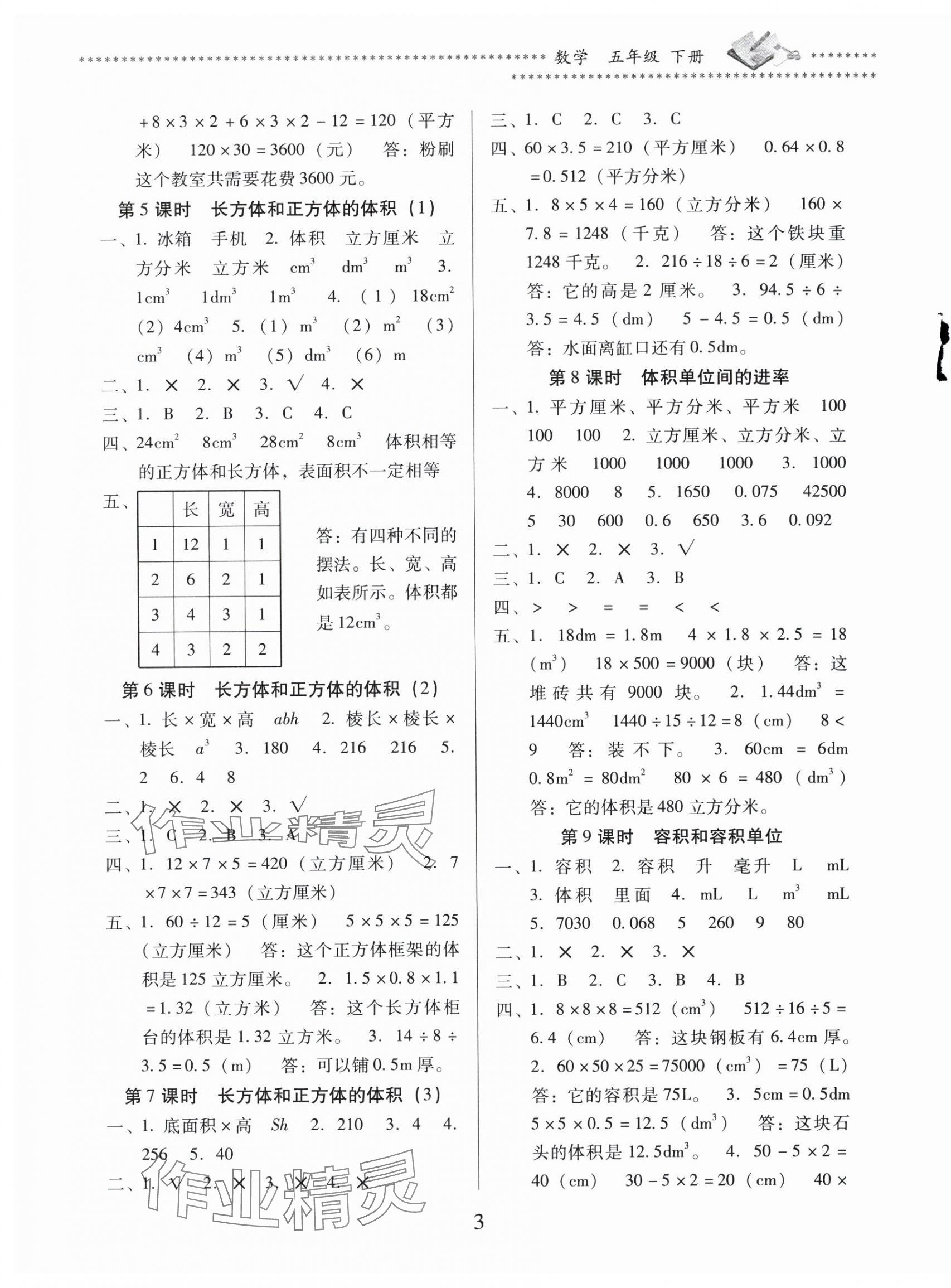 2024年名校核心作業(yè)本練習(xí)加檢測五年級數(shù)學(xué)下冊人教版 第3頁