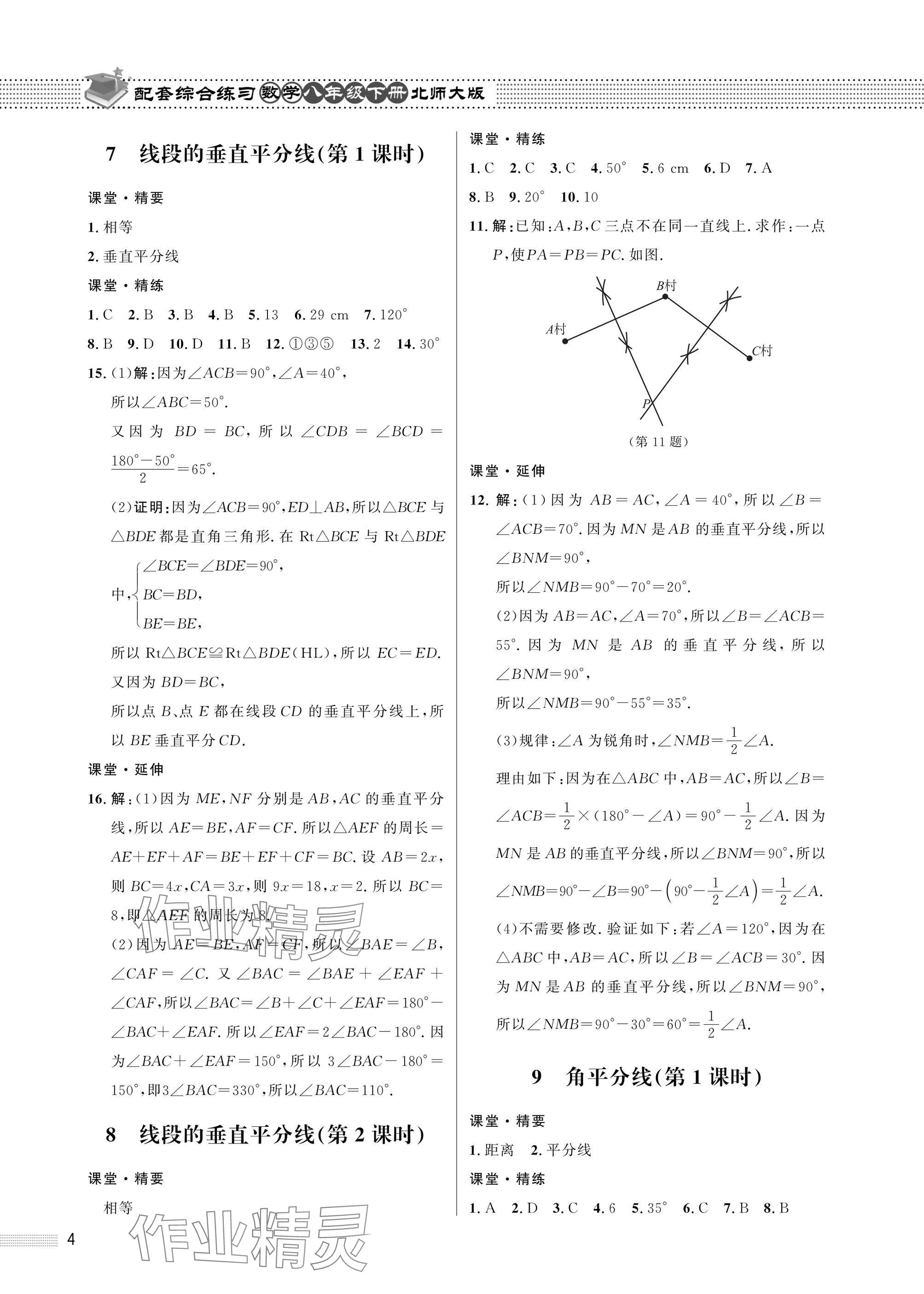 2025年配套綜合練習(xí)甘肅八年級數(shù)學(xué)下冊北師大版 參考答案第4頁