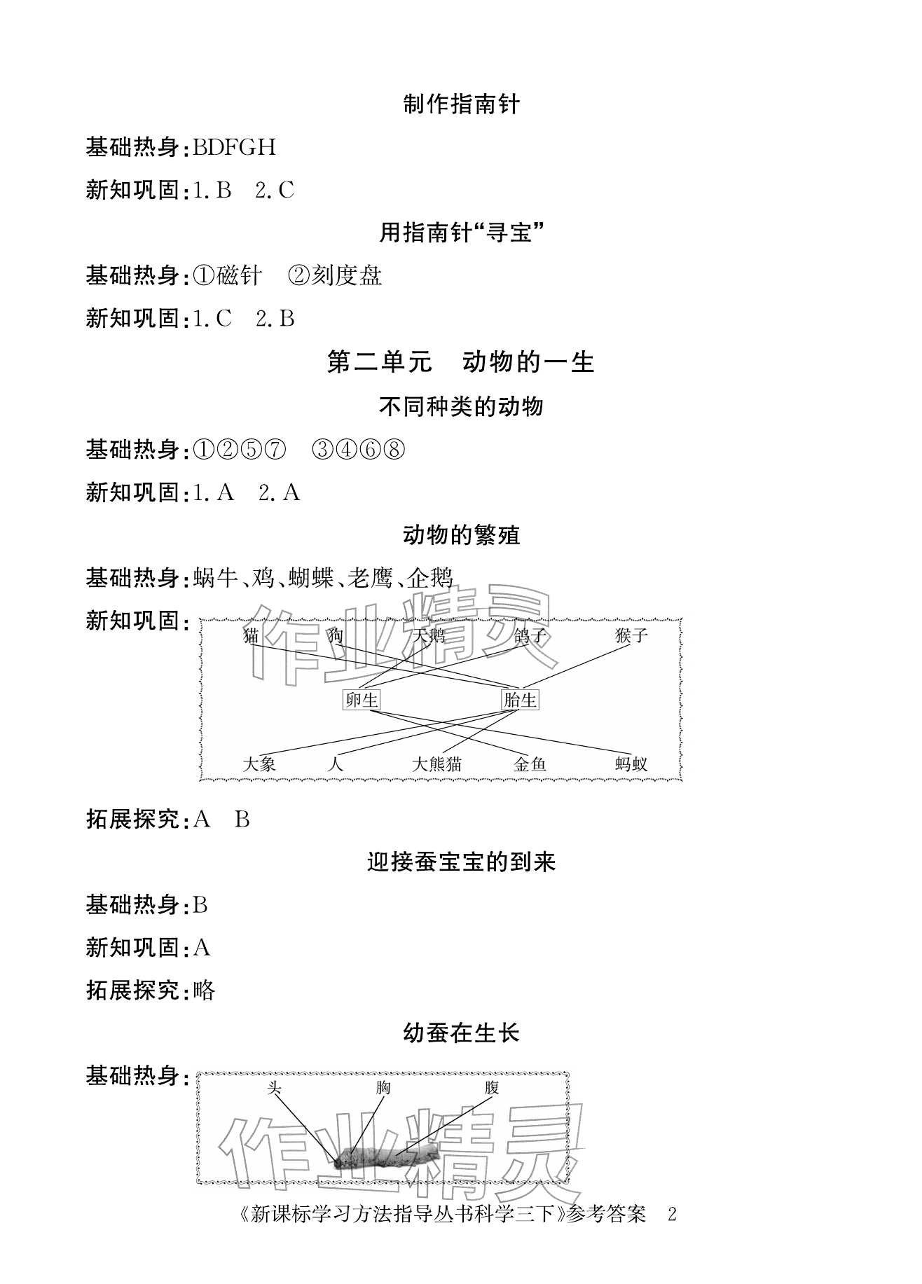 2026年新课标学习方法指导丛书三年级科学下册教科版&nbsp;参考答案第2页