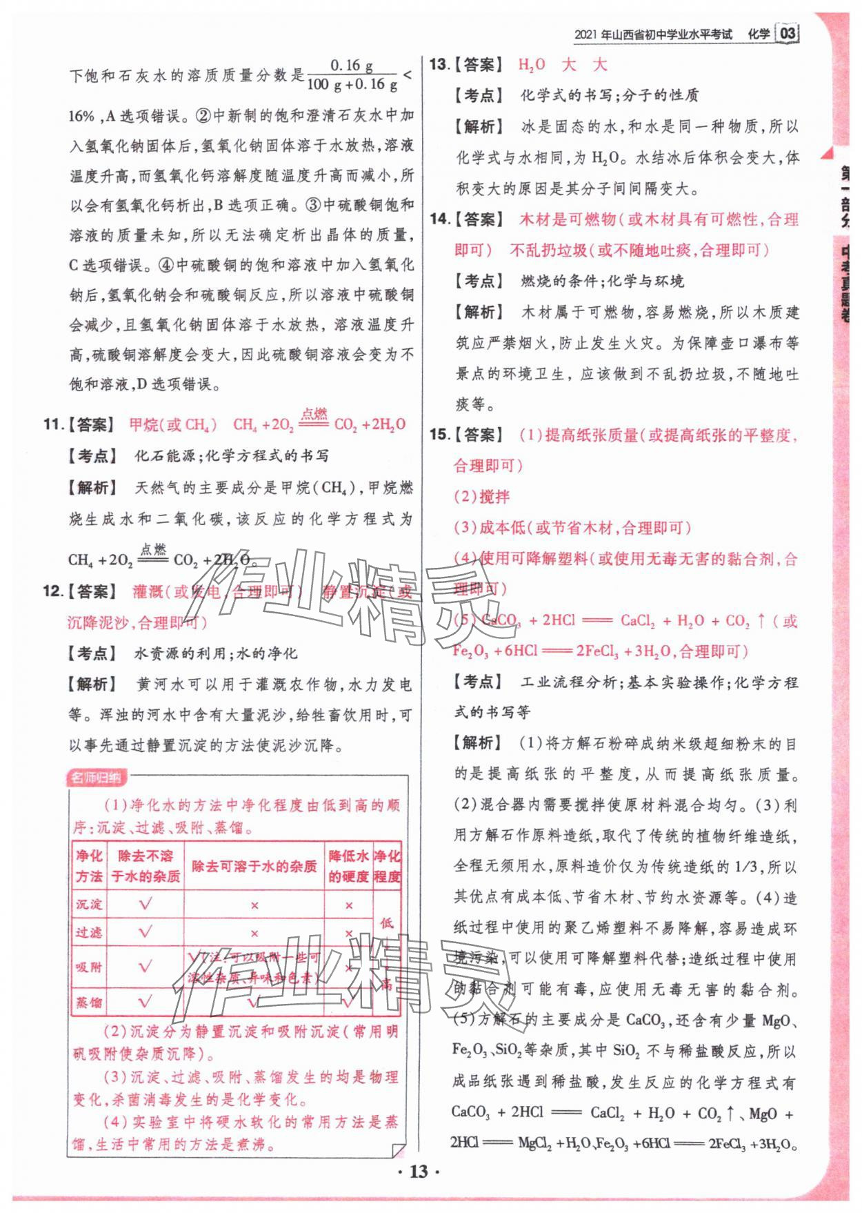 2024年晋一中考模拟试卷精编化学&nbsp;参考答案第13页