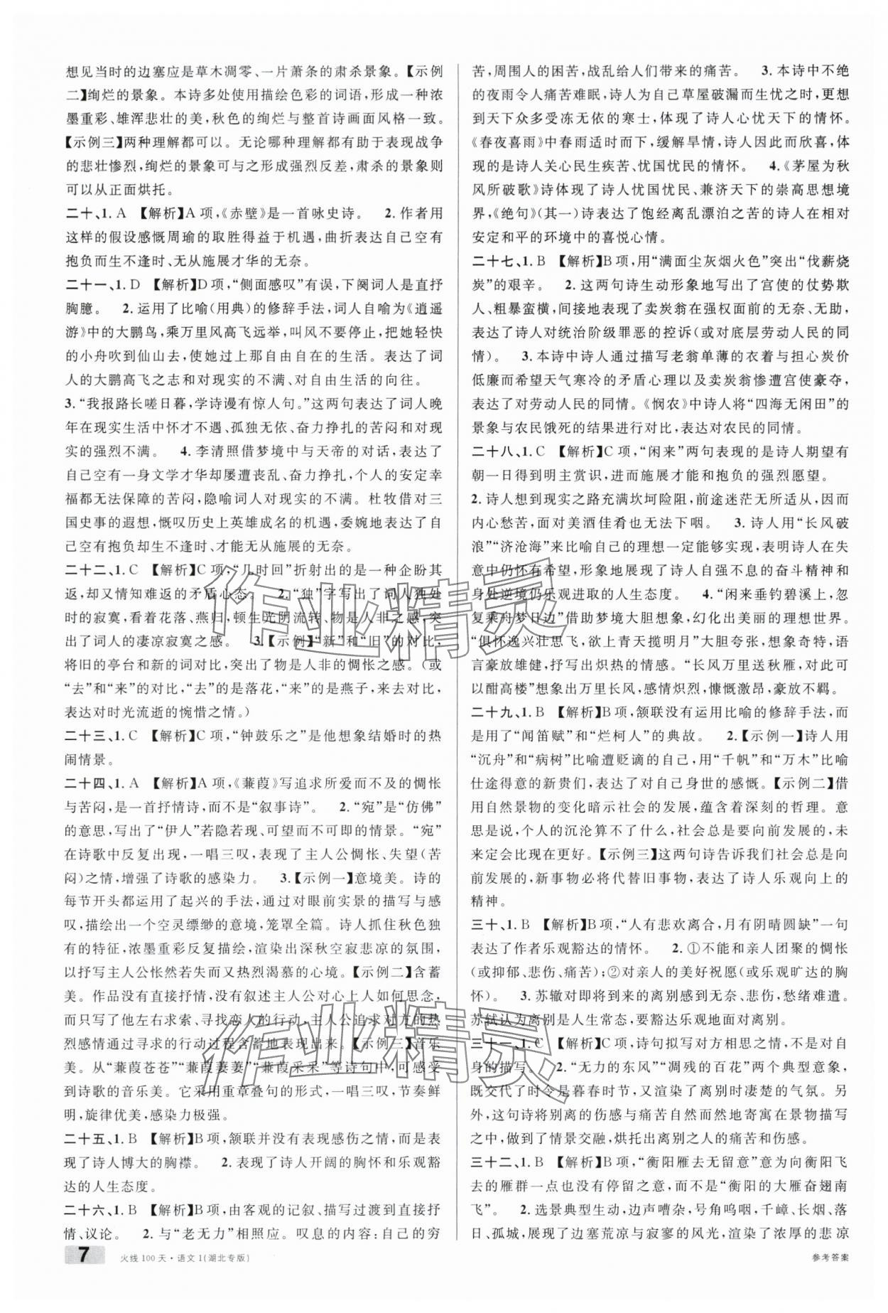 2024年火線100天語文湖北專版 參考答案第7頁