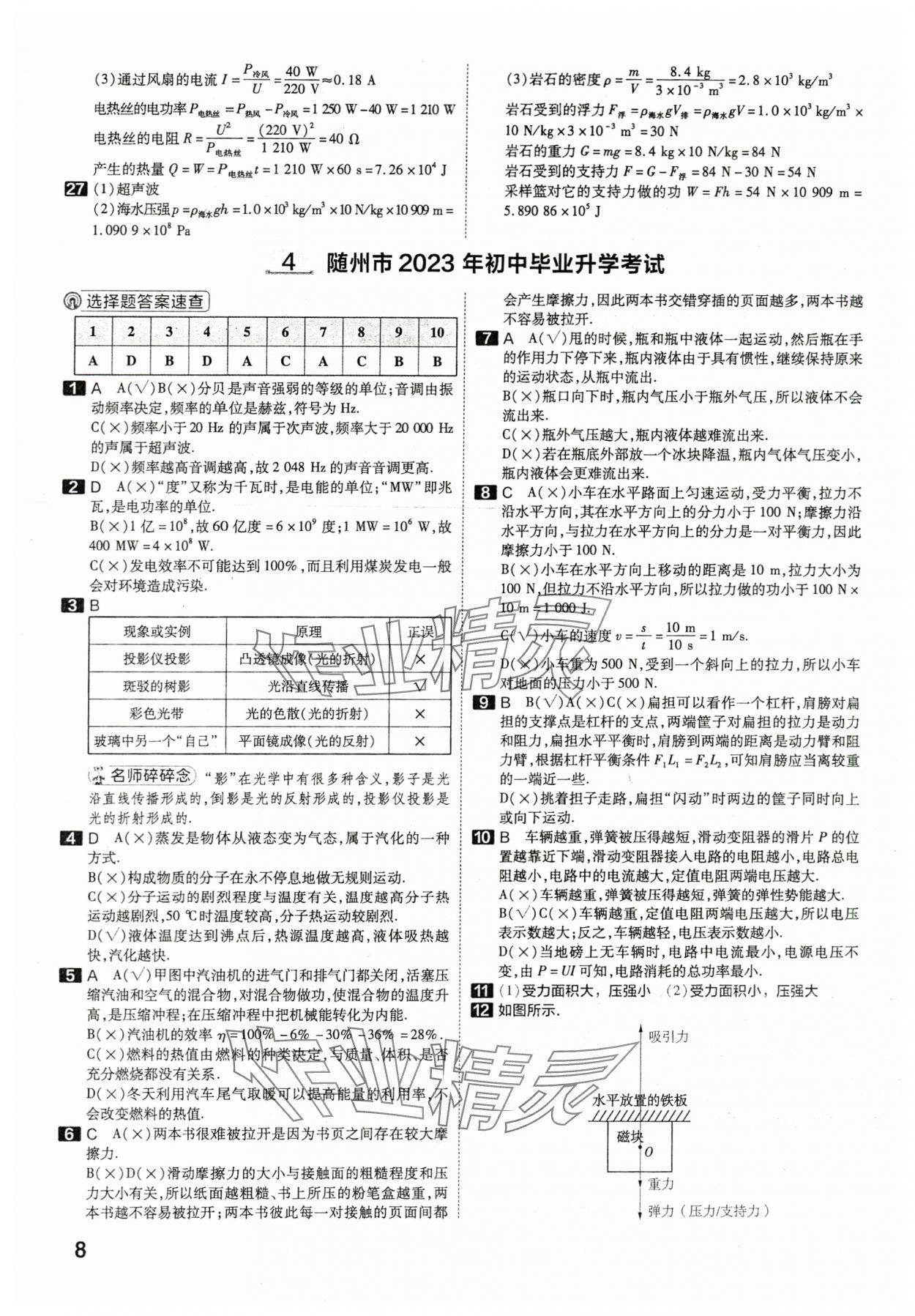 2024年金考卷45套匯編物理湖北專版 參考答案第7頁