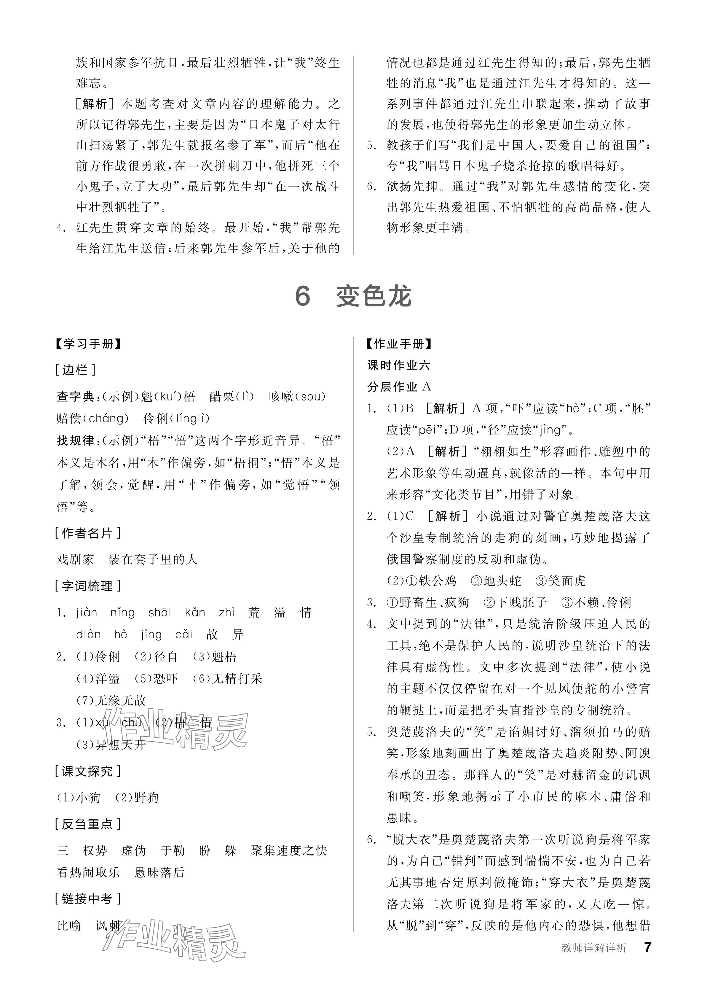 2024年全品學(xué)練考九年級(jí)語(yǔ)文下冊(cè)人教版 參考答案第7頁(yè)