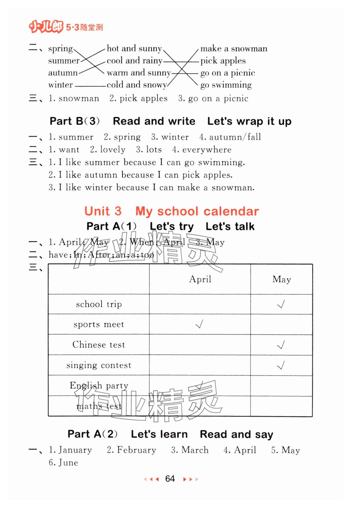 2025年53隨堂測五年級英語下冊人教PEP版 參考答案第4頁