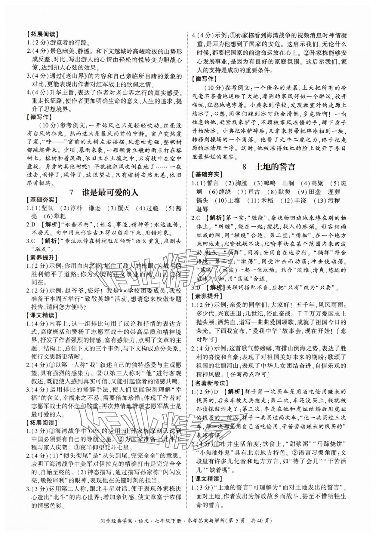 2024年同步經(jīng)典學(xué)案七年級語文下冊人教版 第5頁