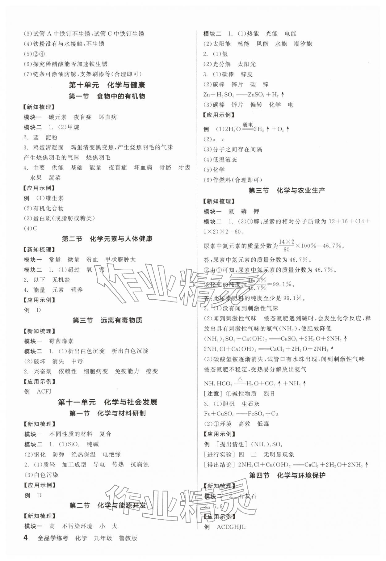 2026年全品學(xué)練考九年級(jí)化學(xué)下冊(cè)魯教版&nbsp;參考答案第4頁(yè)