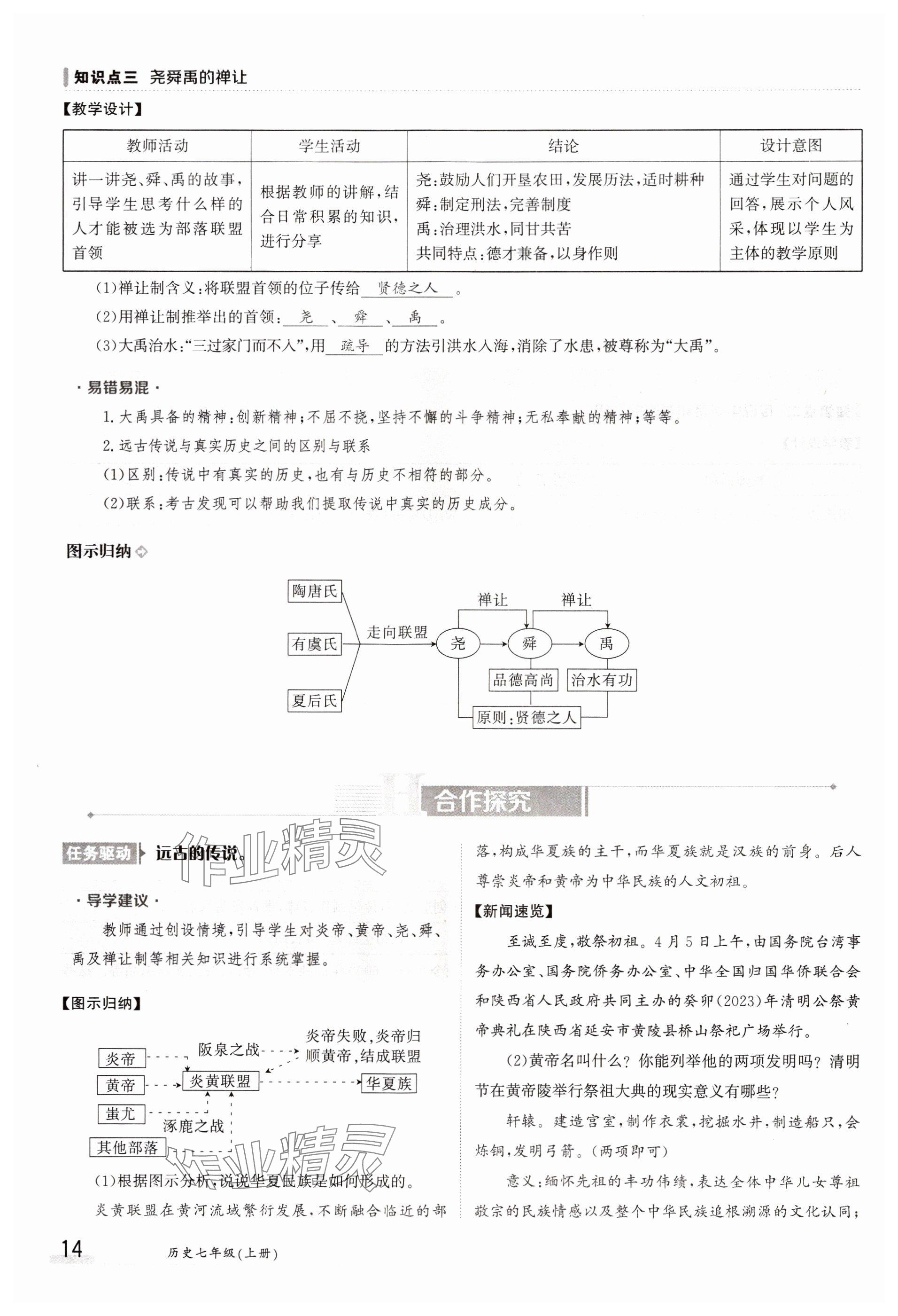 2023年金太阳导学案七年级历史上册人教版 参考答案第14页