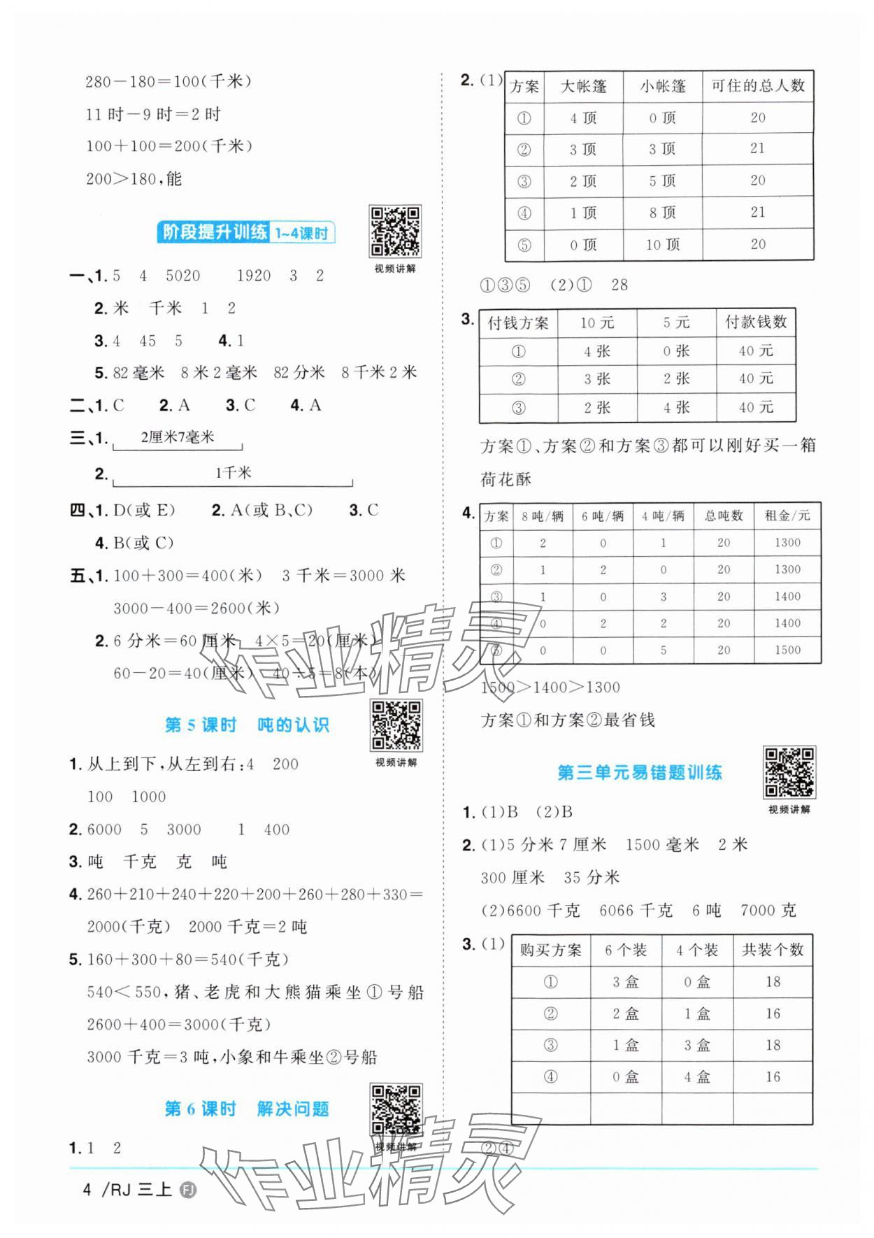 2024年阳光同学课时优化作业三年级数学上册人教版福建专版 第4页