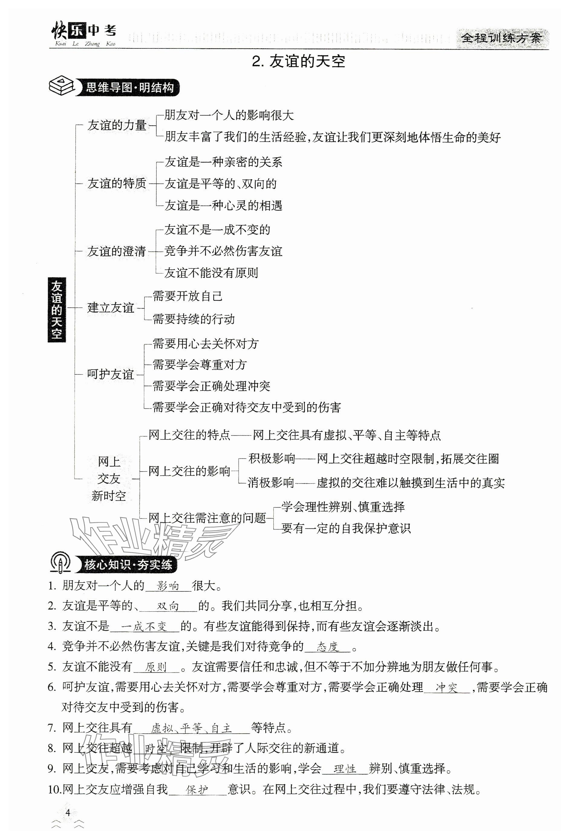 2024年快乐中考全程训练方案道德与法治&nbsp;参考答案第4页
