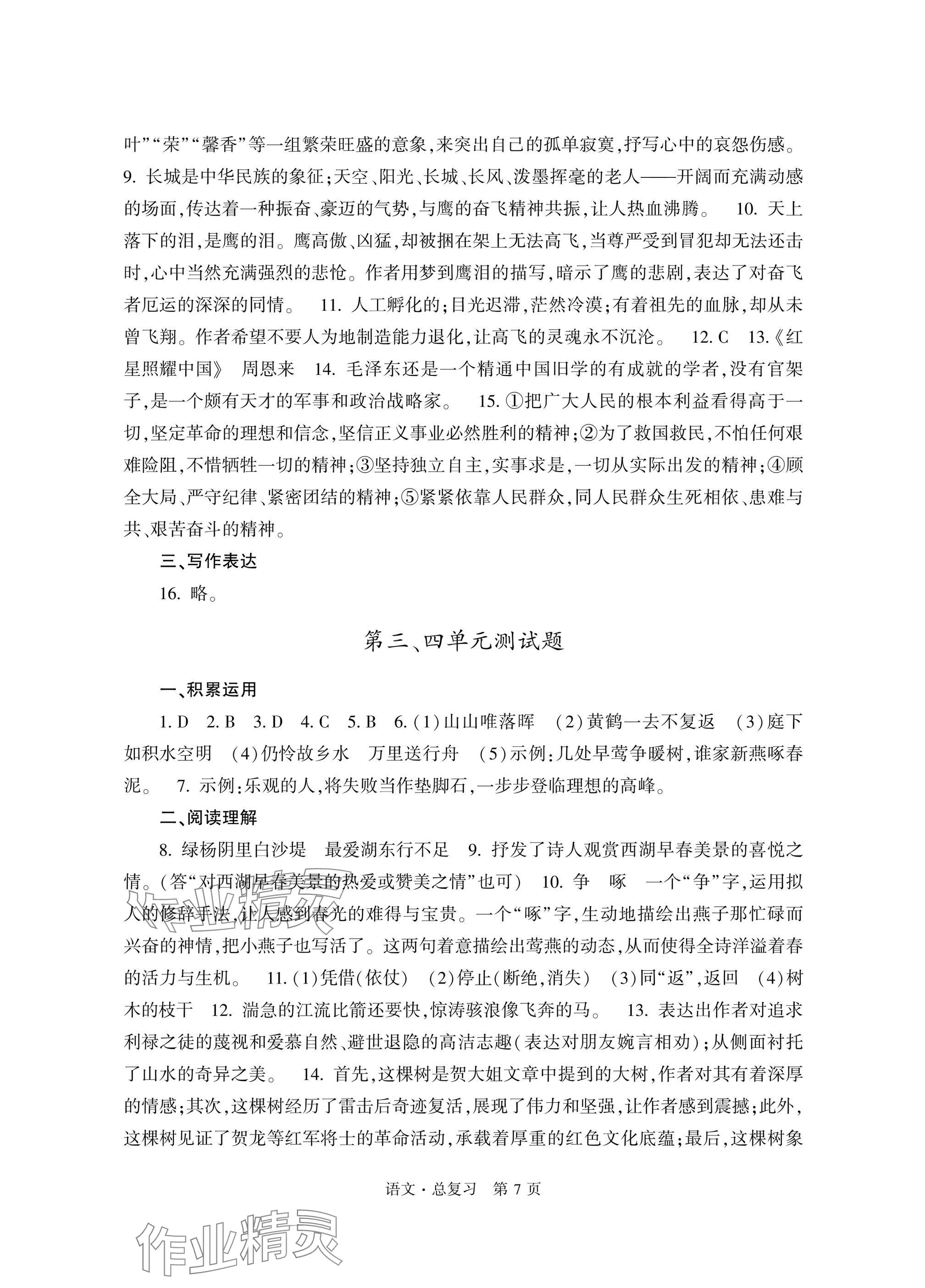 2025年自主学习指导课程总复习语文 参考答案第7页