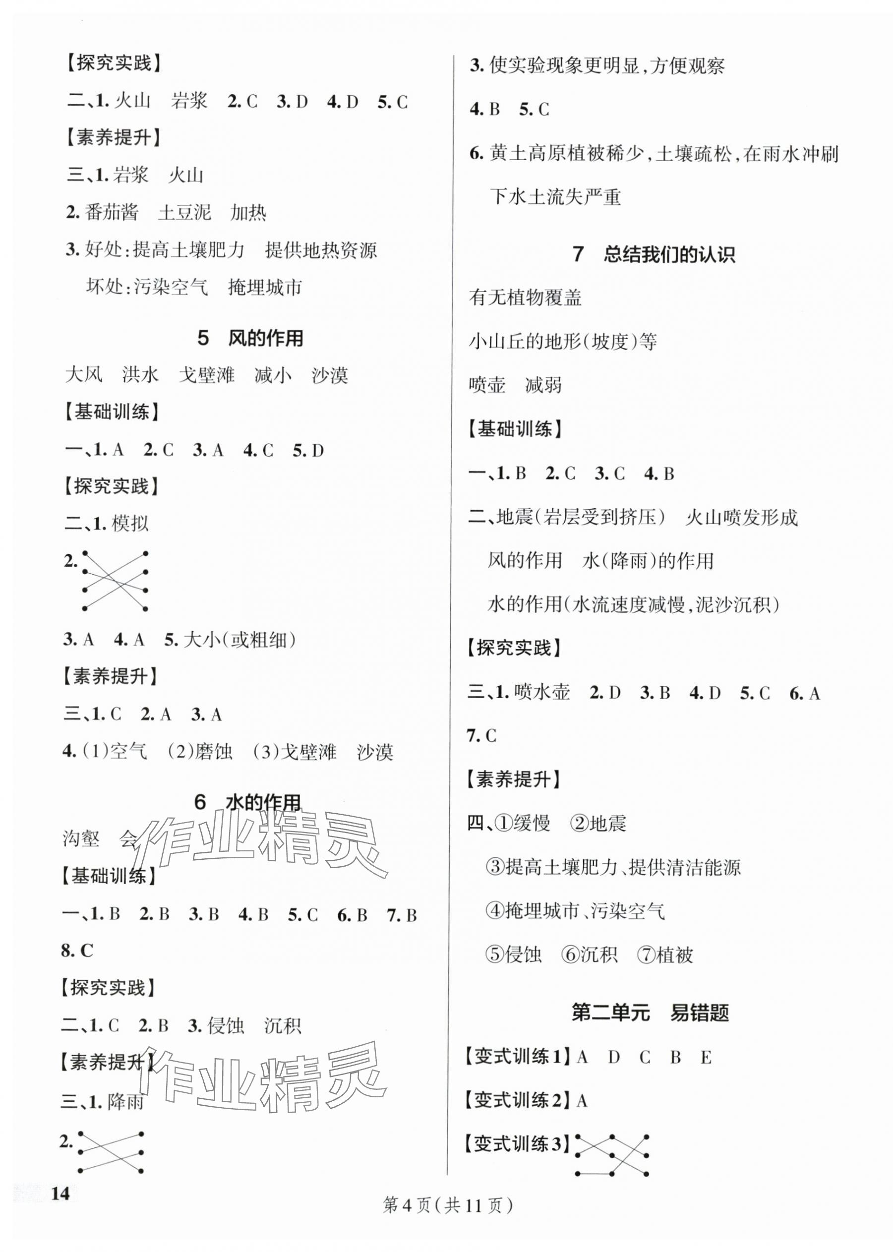 2025年小學(xué)學(xué)霸作業(yè)本五年級科學(xué)上冊教科版 參考答案第4頁