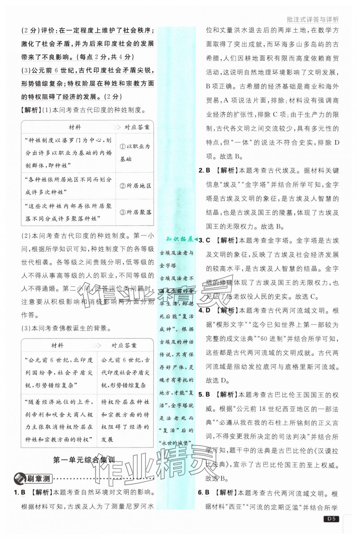 2024年初中必刷題九年級(jí)歷史上冊(cè)人教版 參考答案第5頁(yè)