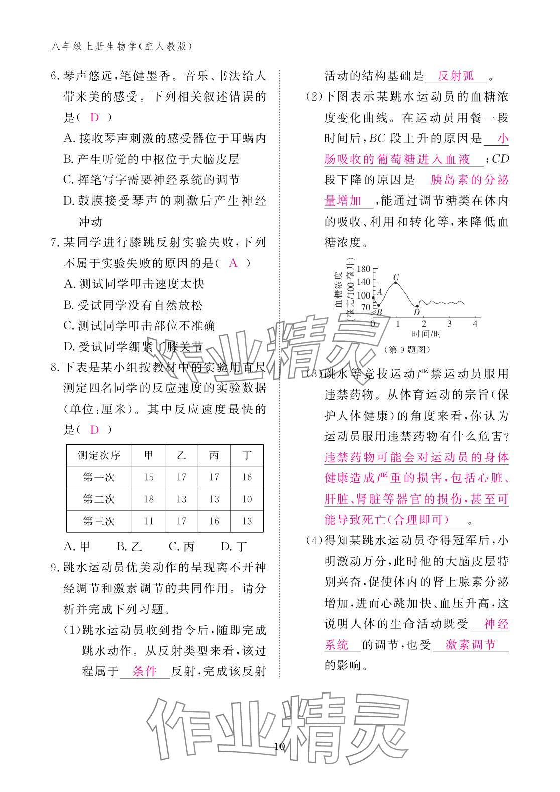 2025年作業(yè)本江西教育出版社八年級生物上冊人教版 參考答案第10頁