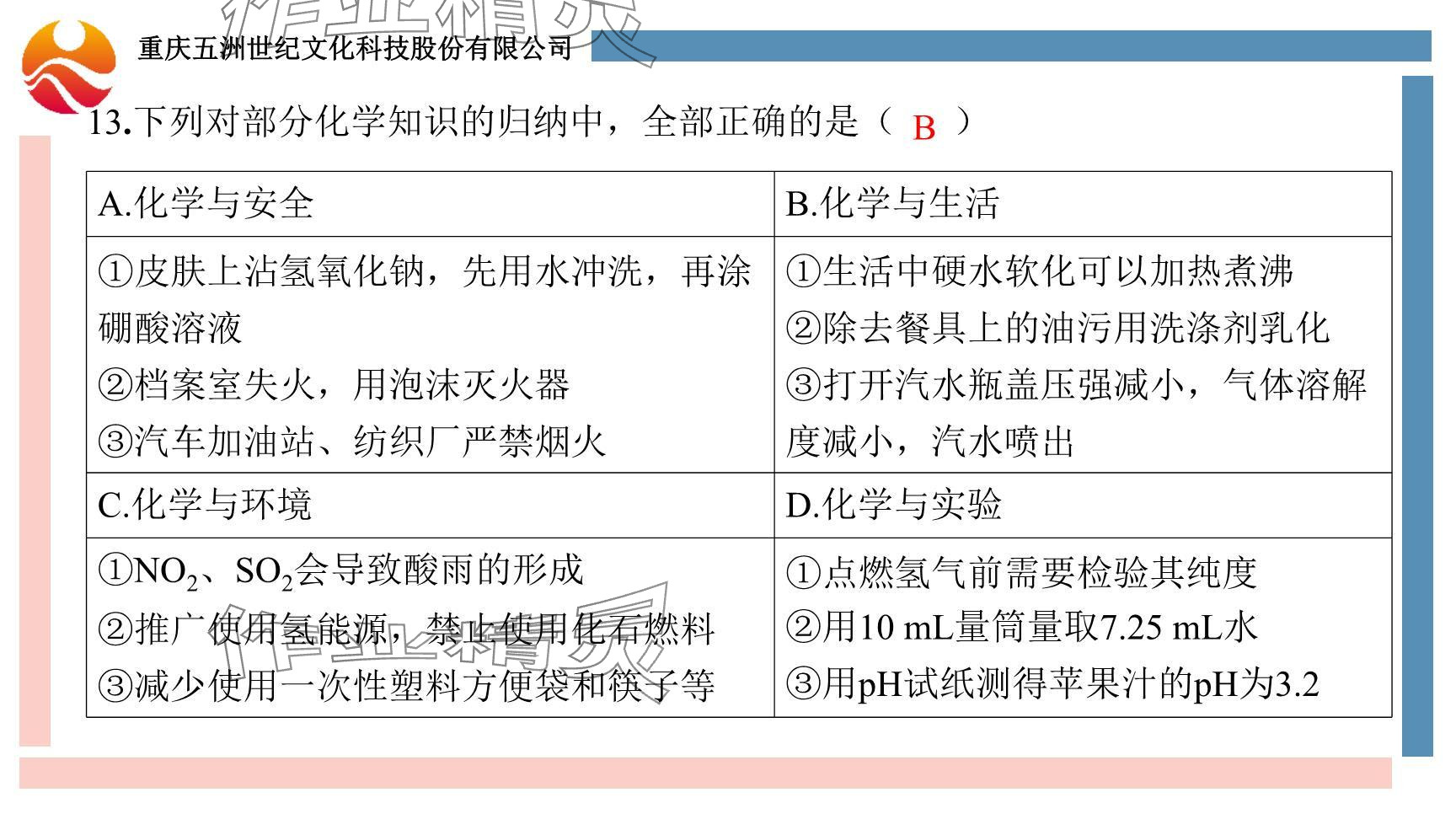 2024年重慶市中考試題分析與復習指導化學 參考答案第80頁