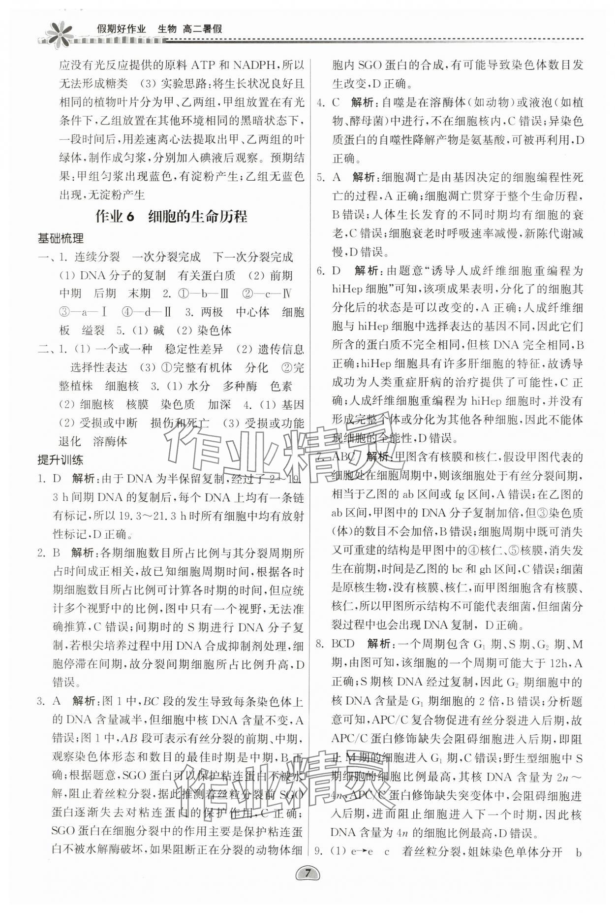 2024年假期好作业暨期末复习暑假高二生物 参考答案第7页