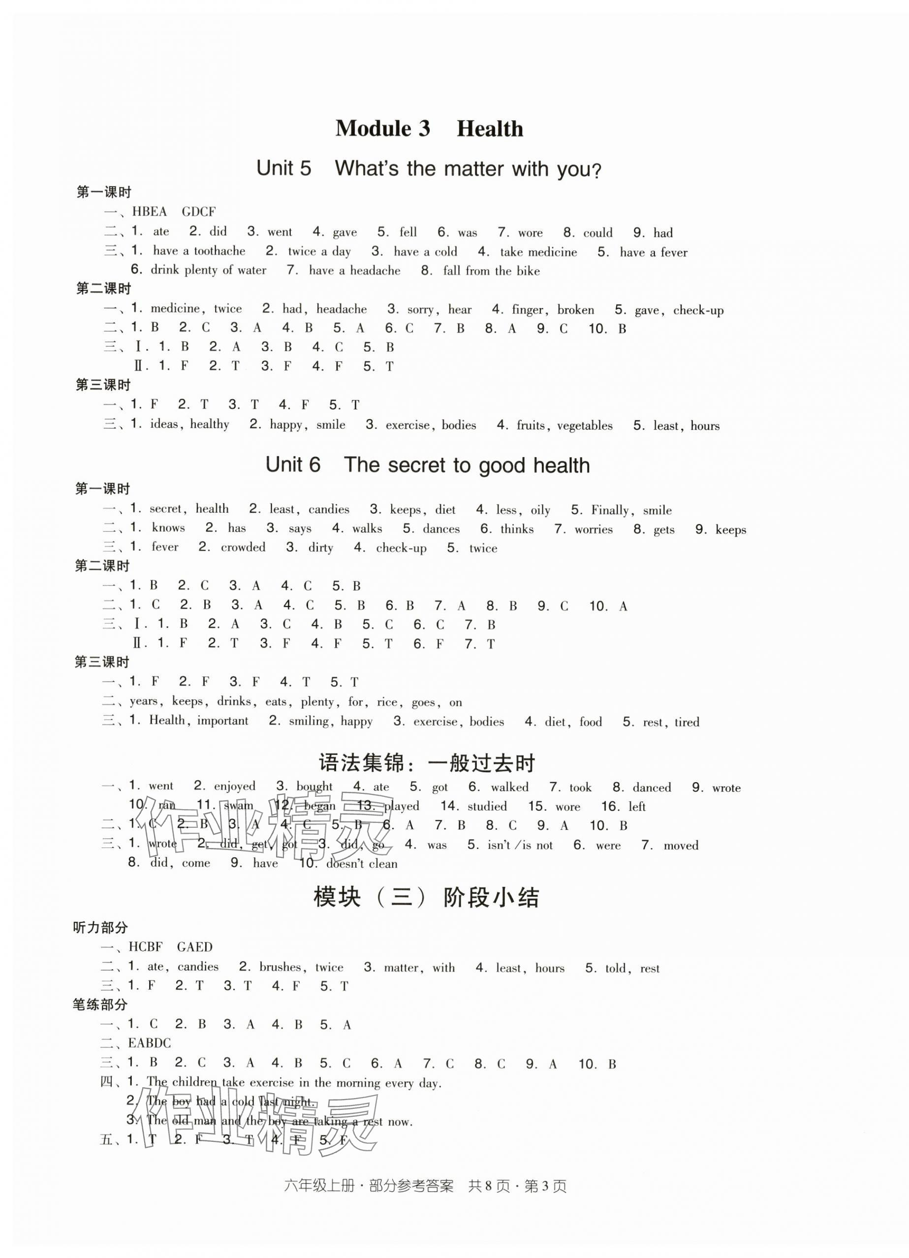 2025年雙基同步導(dǎo)學(xué)導(dǎo)練六年級英語上冊教科版廣州專版 參考答案第3頁