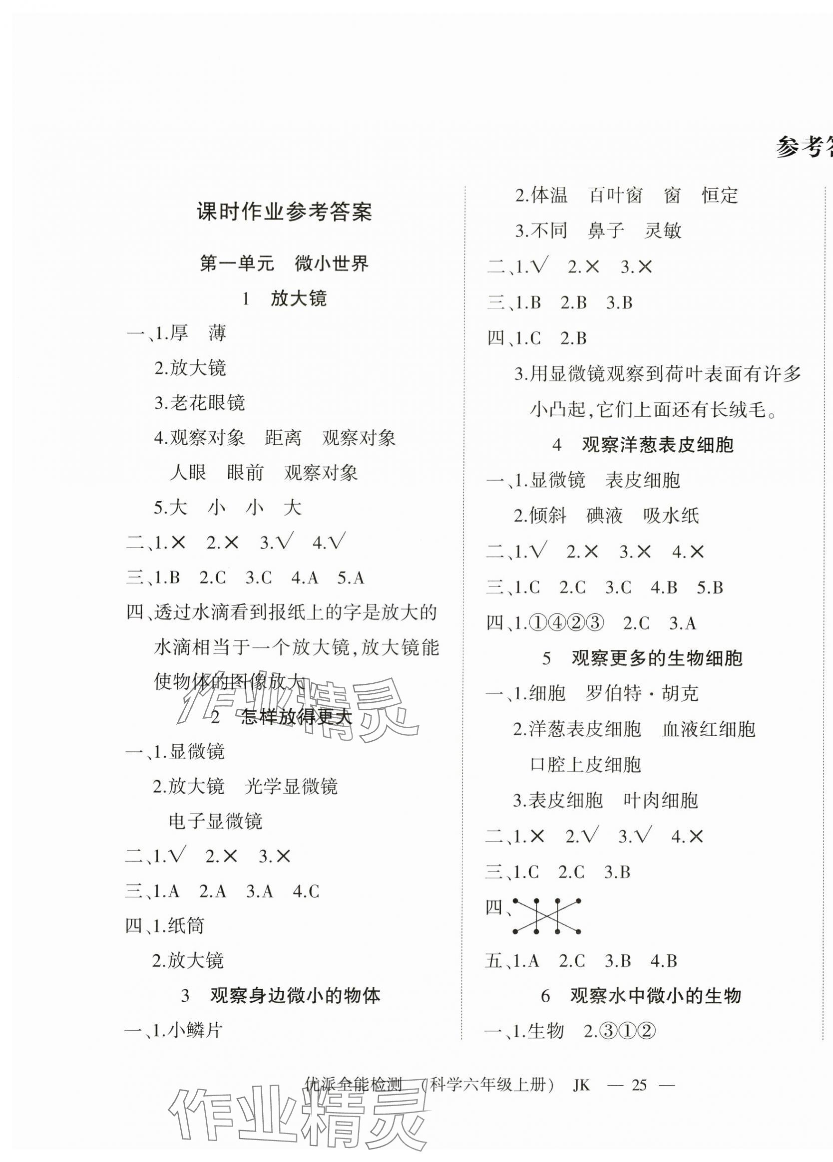 2023年优派全能检测六年级科学上册教科版 第1页