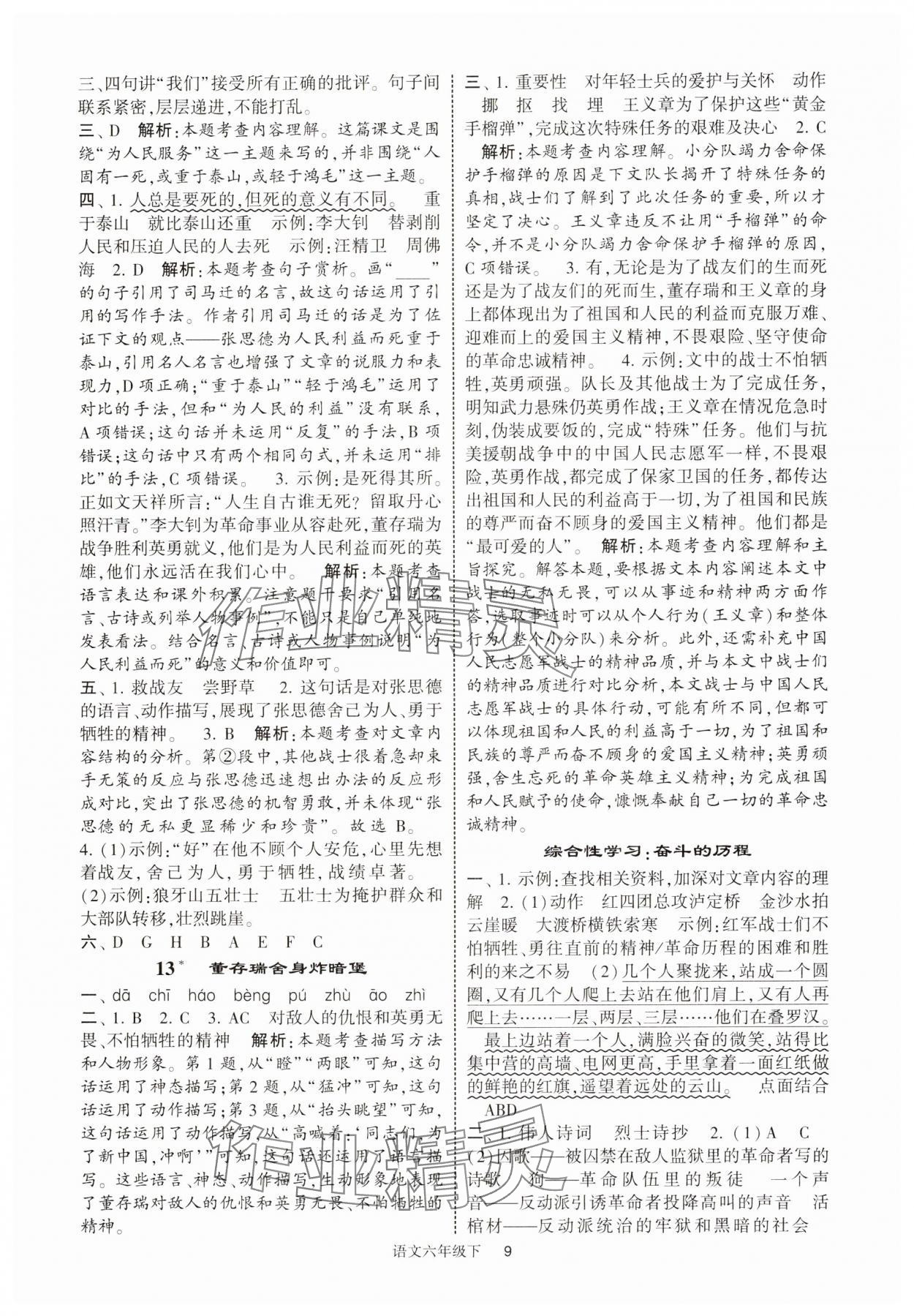 2025年經(jīng)綸學(xué)典提高班六年級語文下冊人教版江蘇專版 第9頁