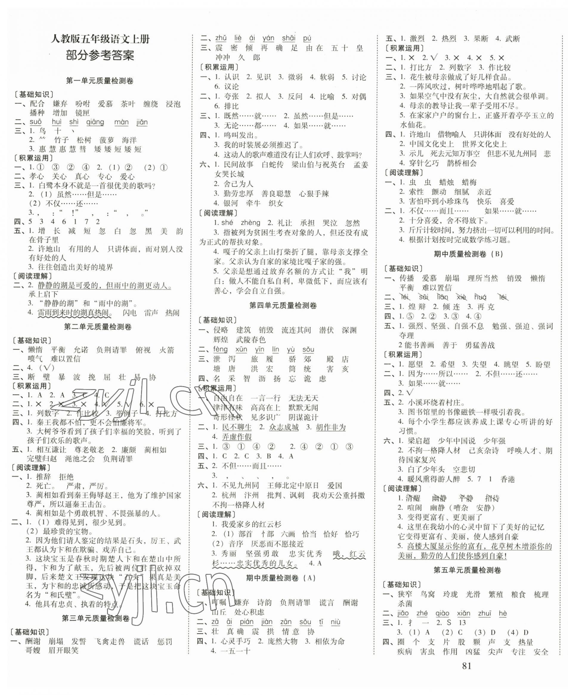 2023年云南师大附小一线名师核心试卷五年级语文上册人教版 第1页