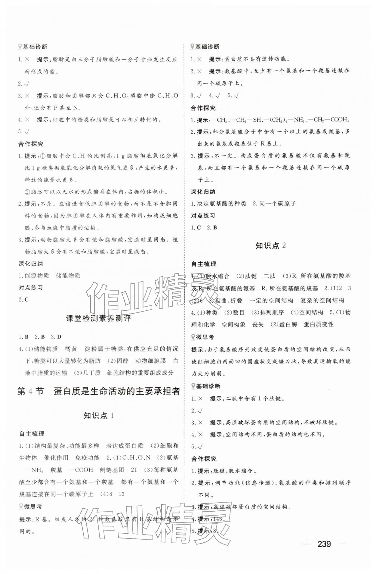 2025年同步练习册大象出版社高中生物必修第一册人教版B 参考答案第5页