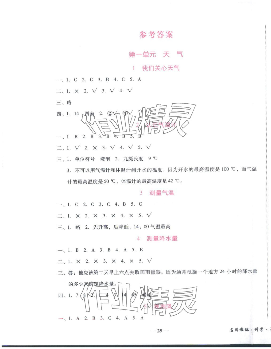 2025年小桔豆名师教你三年级科学上册教科版 参考答案第1页